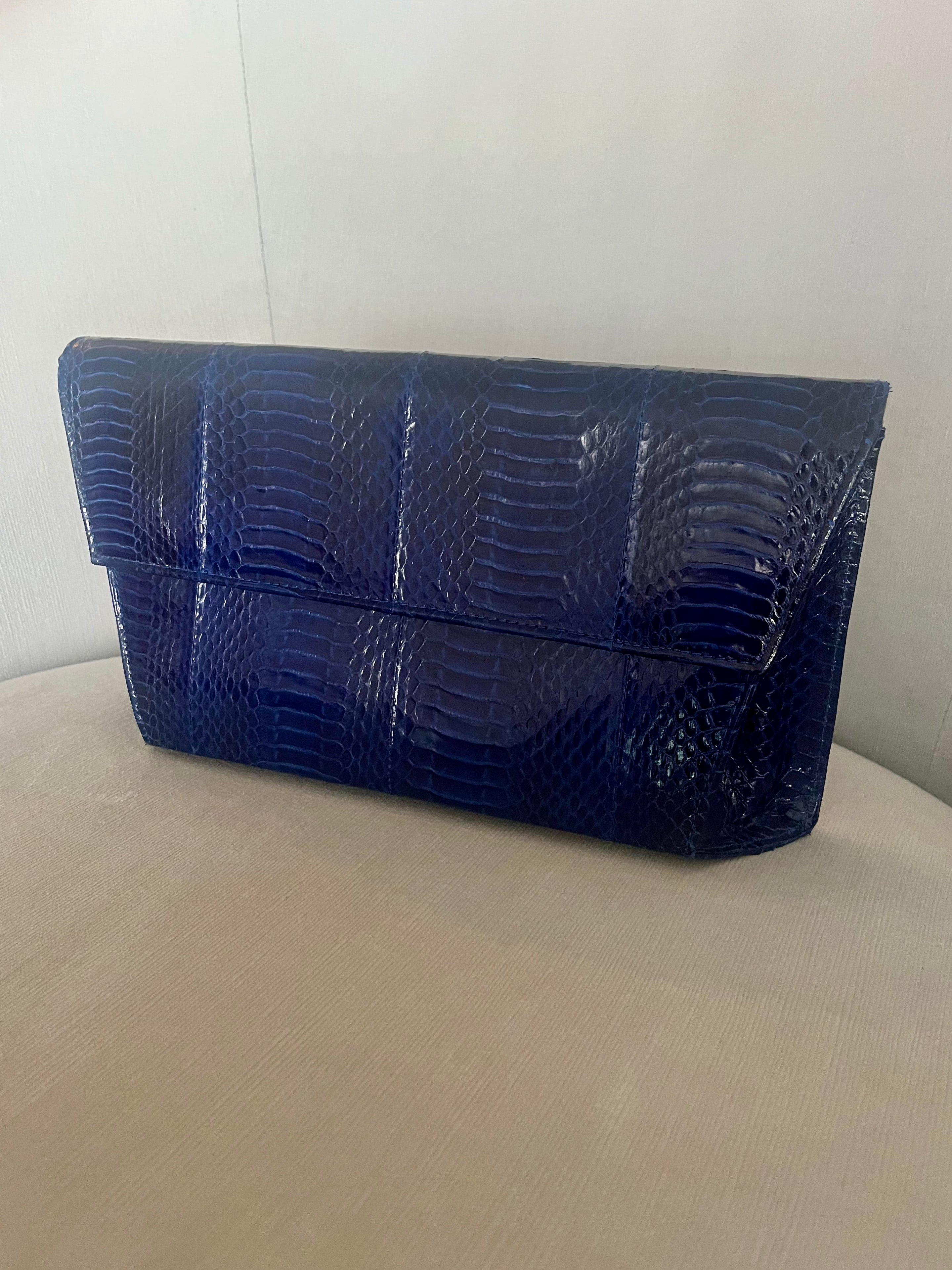 Genuine Navy Python Clutch – Midnight Blue Exotic Snakeskin Envelope