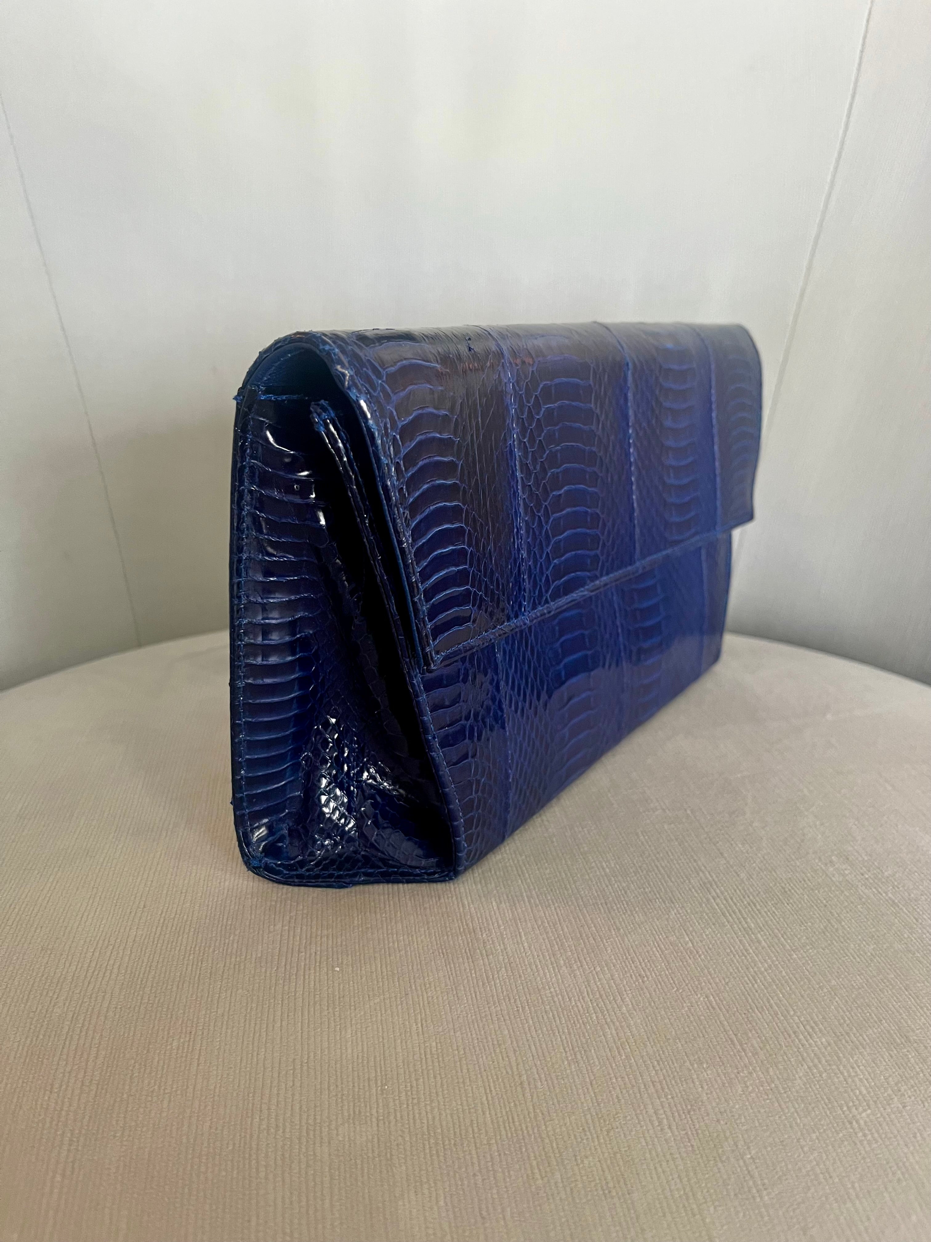 Genuine Navy Python Clutch – Midnight Blue Exotic Snakeskin Envelope