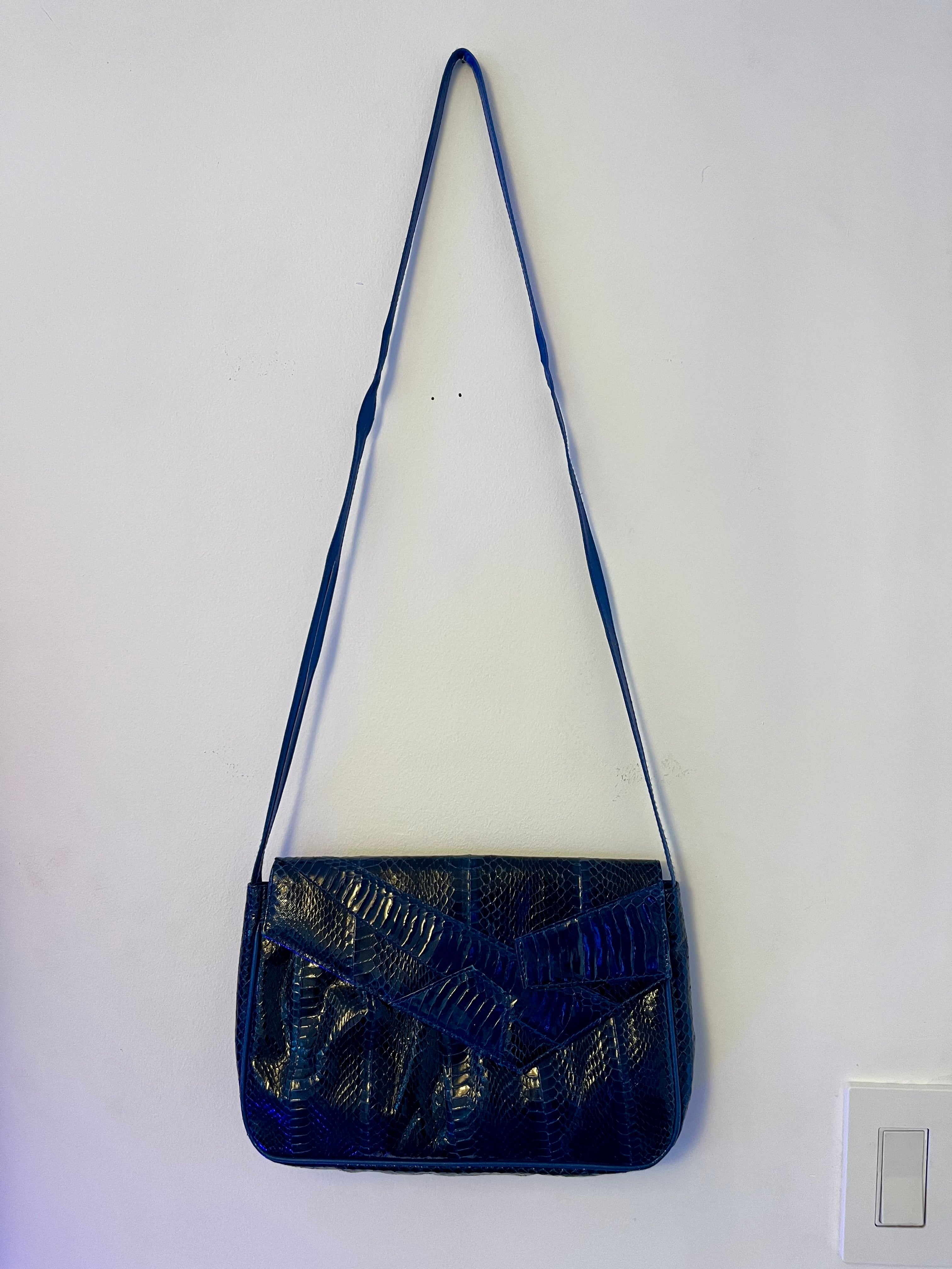 Vintage Genuine Python Leather Midnight Blue Envelope Clutch & Shoulder Bag