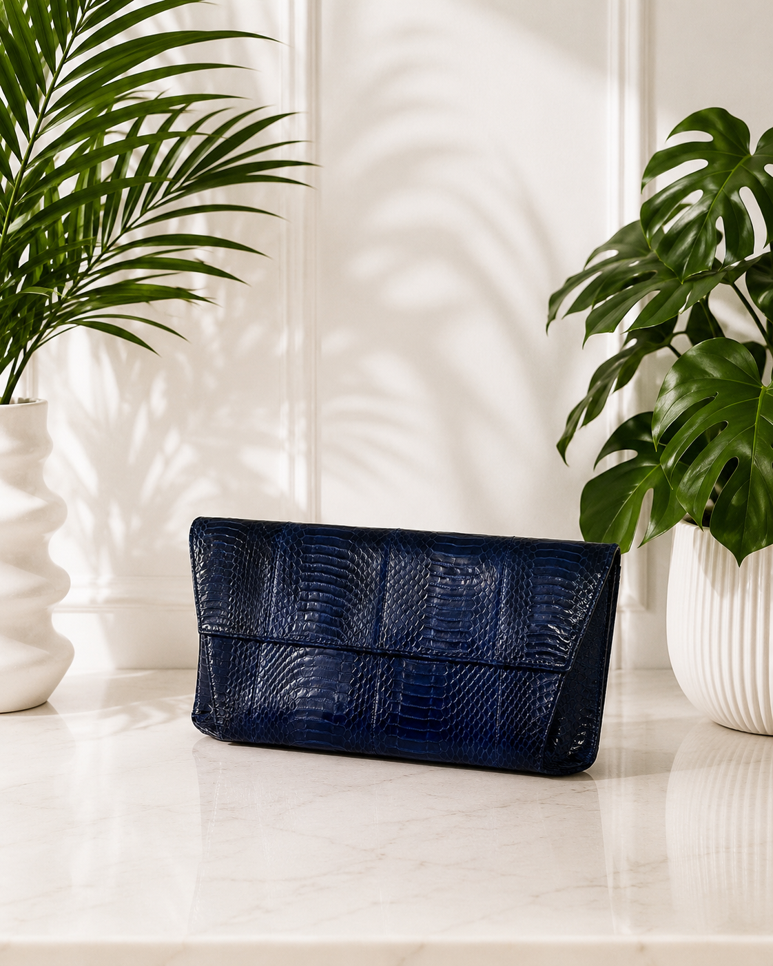 Genuine Navy Python Clutch – Midnight Blue Exotic Snakeskin Envelope