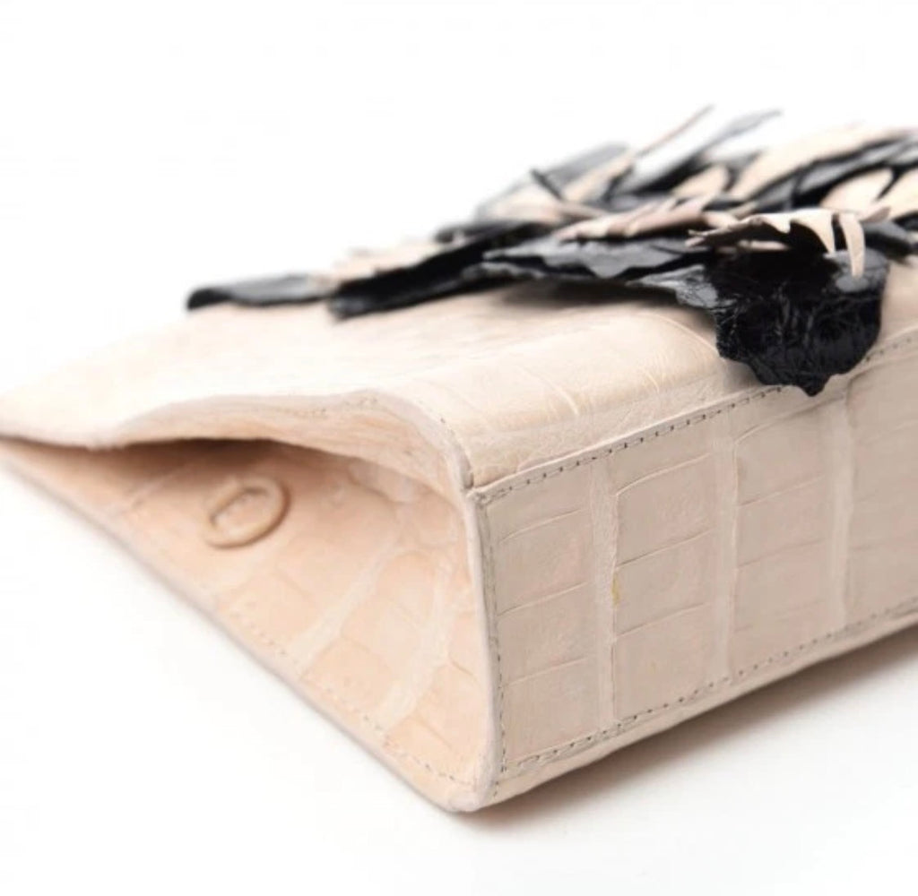 Nancy Gonzalez Blush Pink & Black Caiman Crocodile Butterfly Clutch / Crossbody