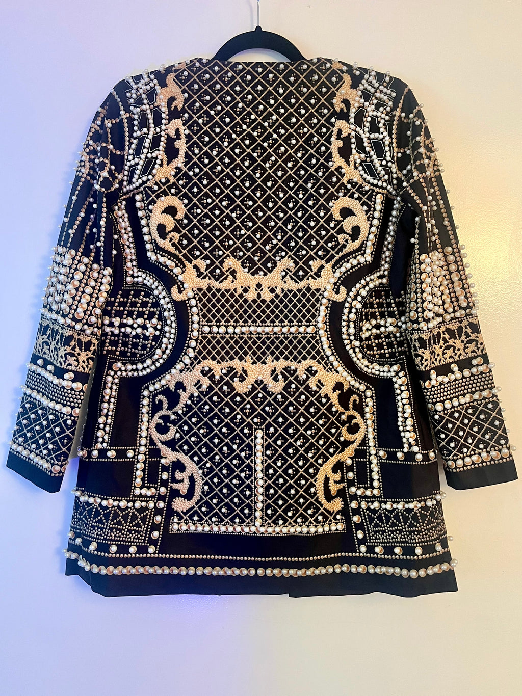 Statement Pearl & Gold Embellished Jacket – Baroque Beaded Blazer w Pockets