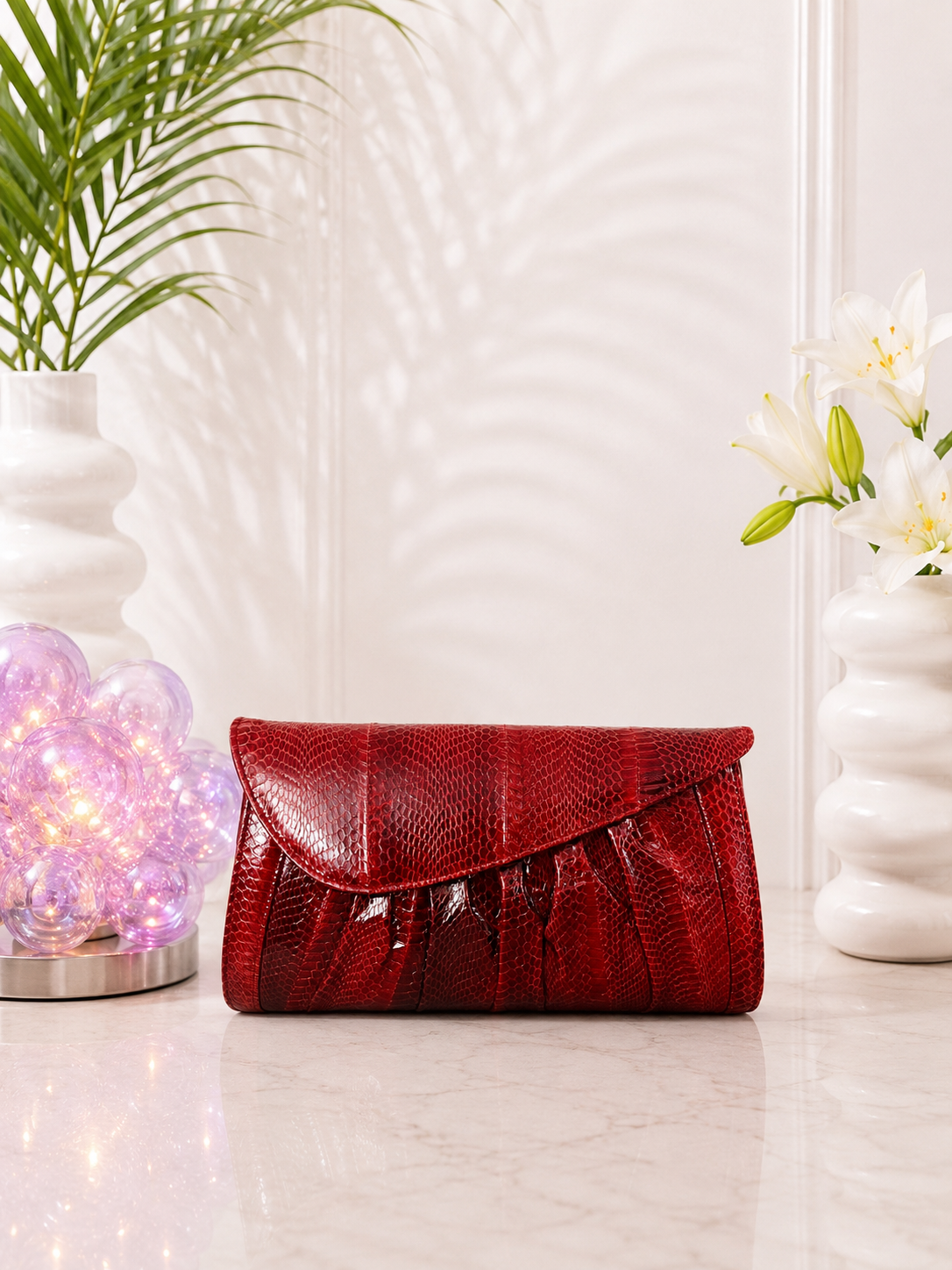 Genuine Red Python Leather Clutch & Crossbody Bag – Exotic Snakeskin Envelope