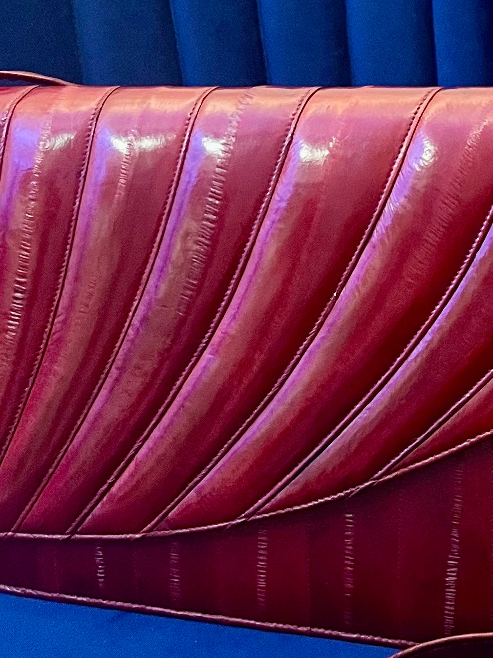 Vintage Red Eel Skin Clutch | Textured Exotic Leather | Structured Crossbody