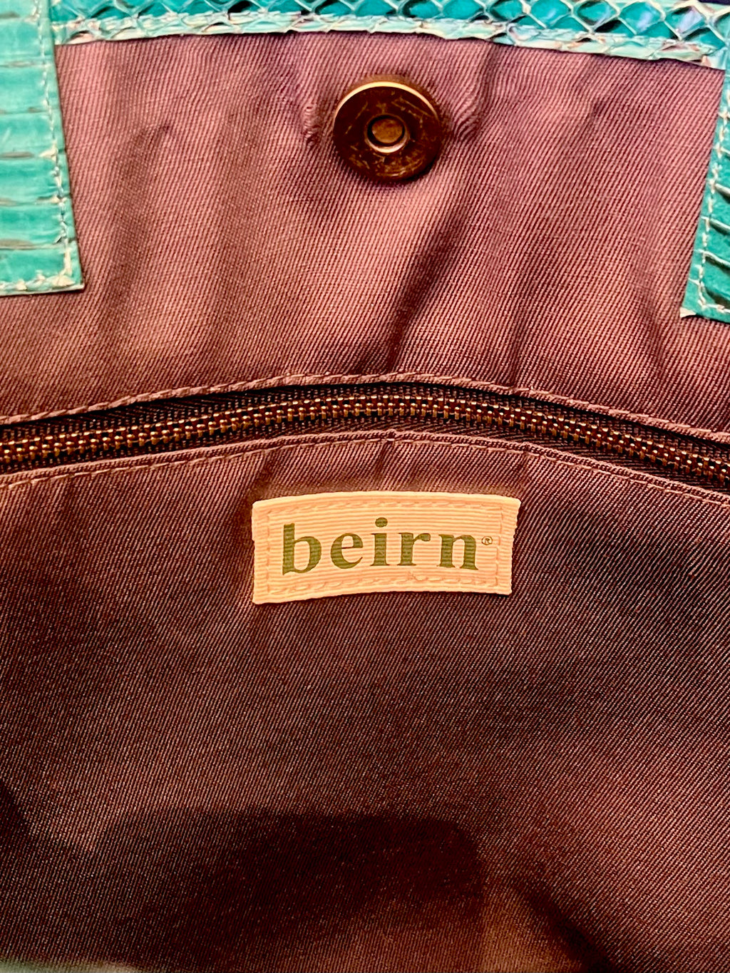 Beirn Turquoise Genuine Python Leather Tote Bag with Removable Matching Clutch
