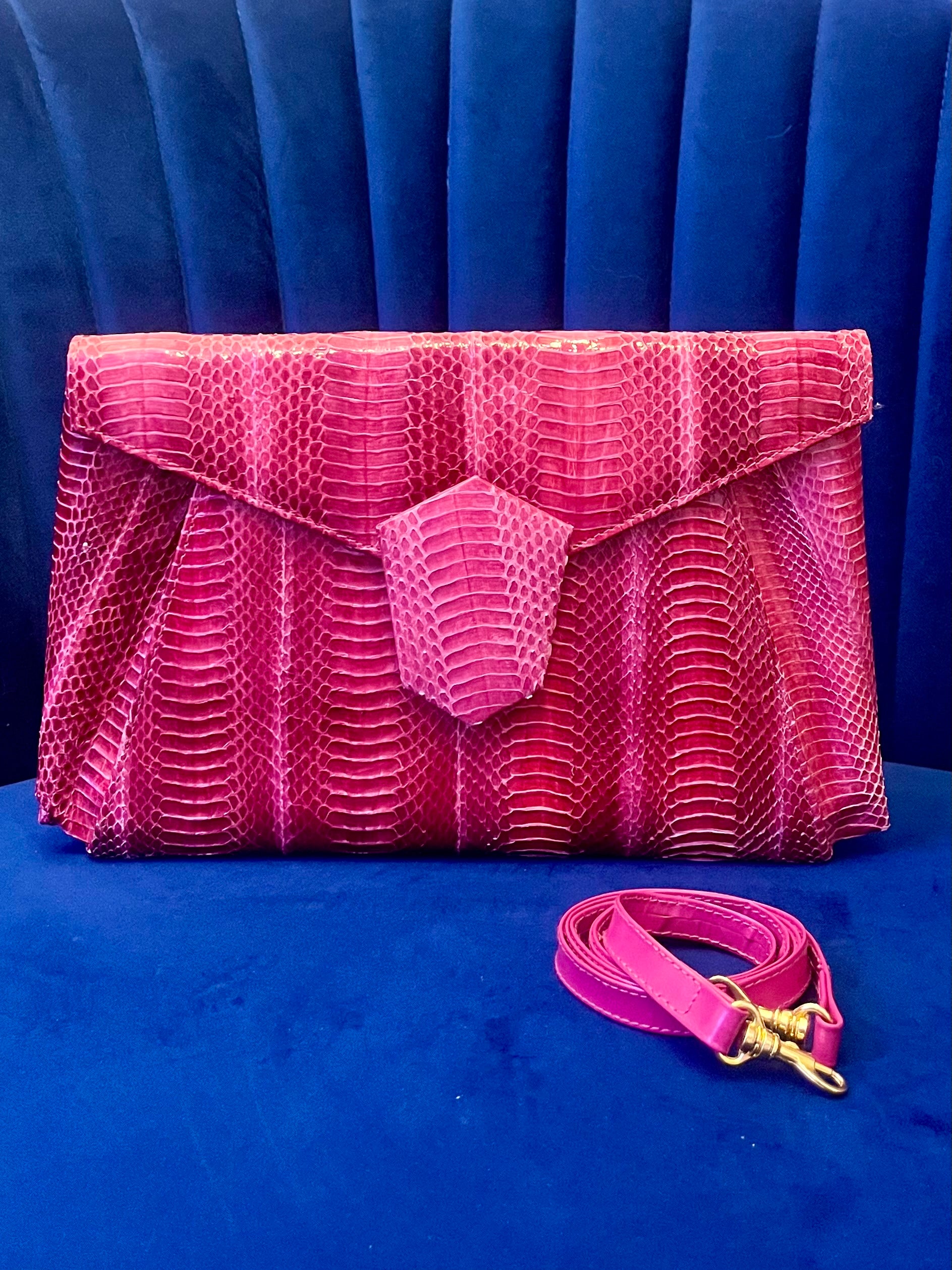 J. Renee Fuchsia Genuine Snakeskin Clutch & Crossbody Bag