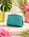 Judith Leiber Teal Karung Lizard Wallet – Crystal Kiss Lock Coin Purse