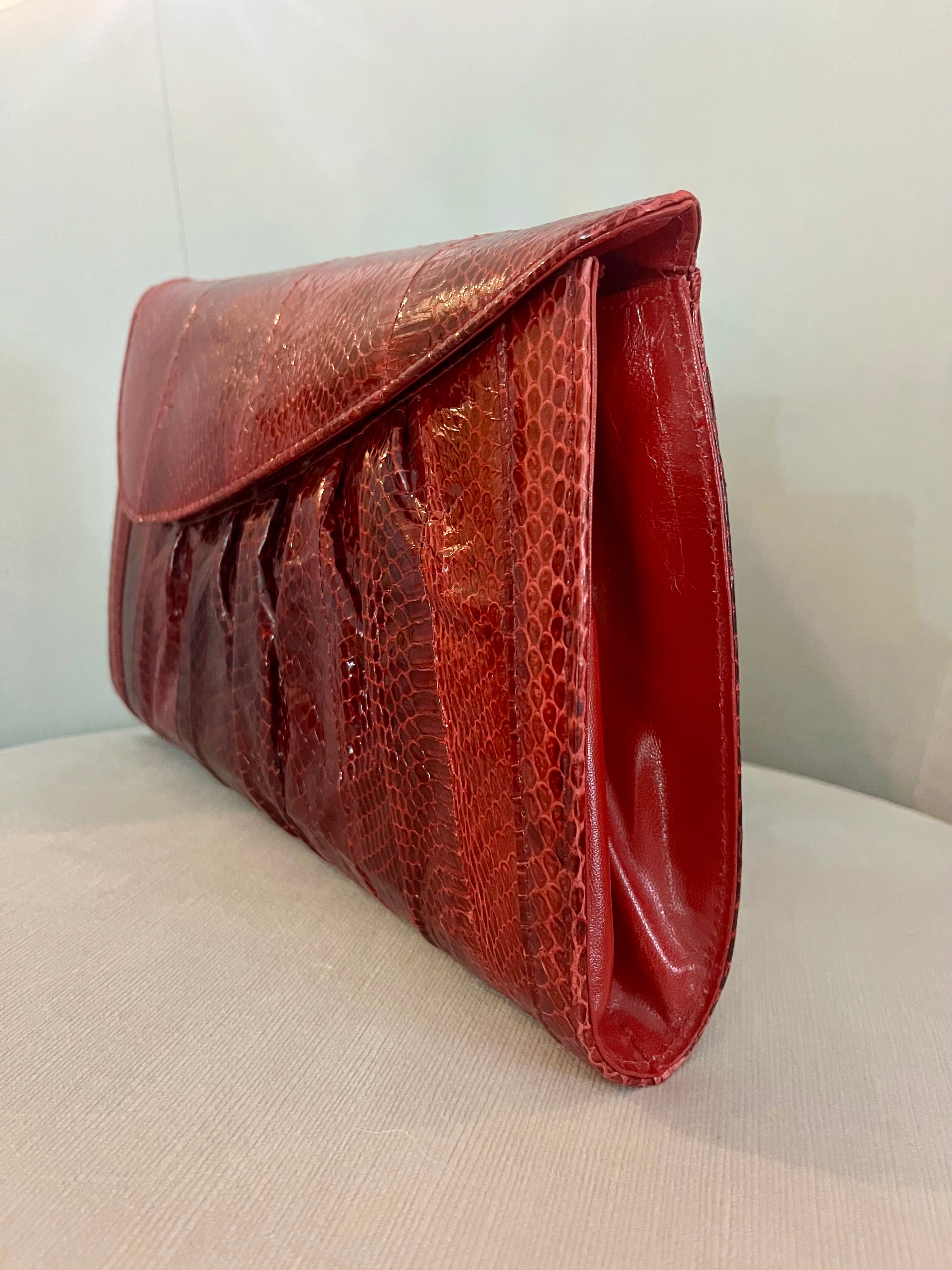 Genuine Red Python Leather Clutch & Crossbody Bag – Exotic Snakeskin Envelope