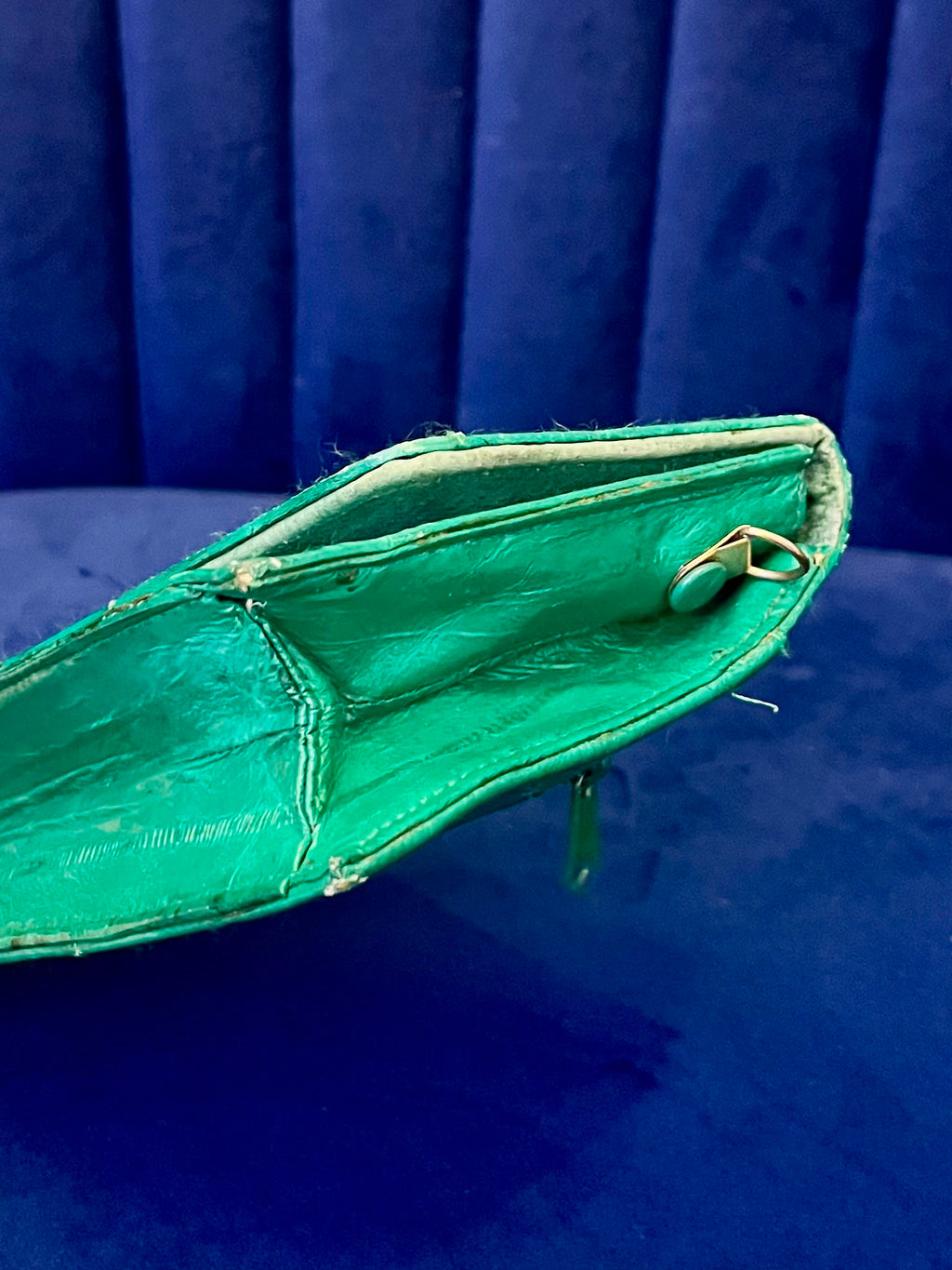 Emerald Green Eel Skin Crossbody Clutch w Mirror | Glossy Exotic Leather Bag