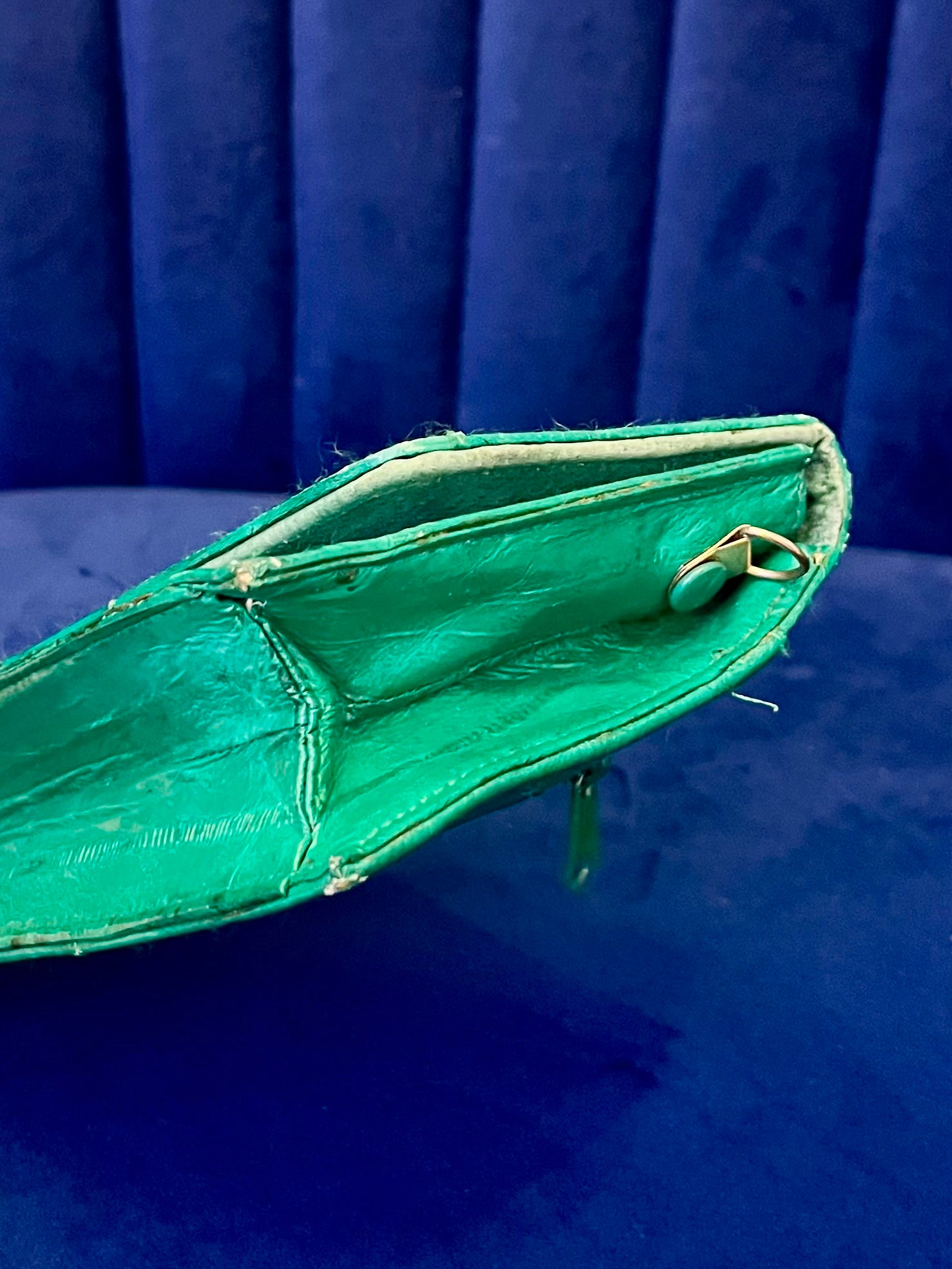 Emerald Green Eel Skin Crossbody Clutch w Mirror | Glossy Exotic Leather Bag