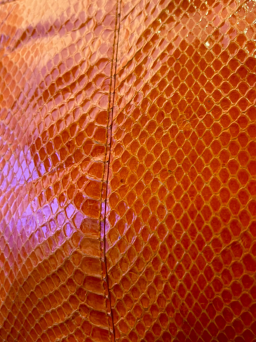 Vintage Genuine Snakeskin Bag - Bright Orange Exotic Leather Clutch - Y2K