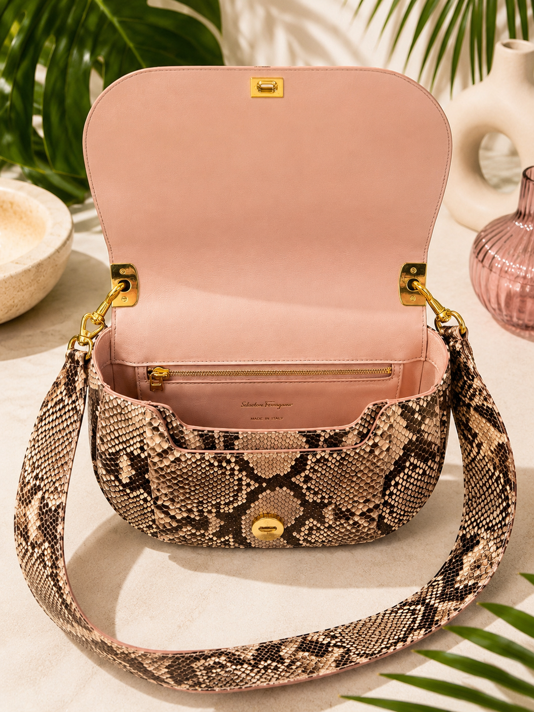 Salvatore Ferragamo “Anna” Genuine Python Saddle Bag | Special Edition - Blush