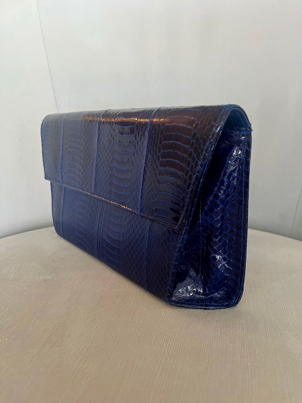Genuine Navy Python Clutch – Midnight Blue Exotic Snakeskin Envelope