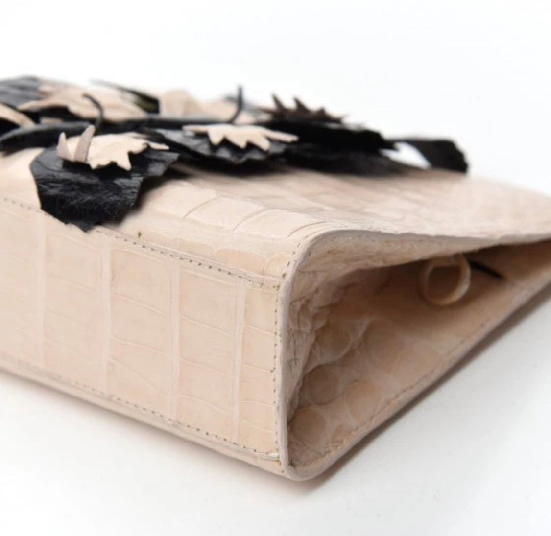 Nancy Gonzalez Blush Pink & Black Caiman Crocodile Butterfly Clutch / Crossbody