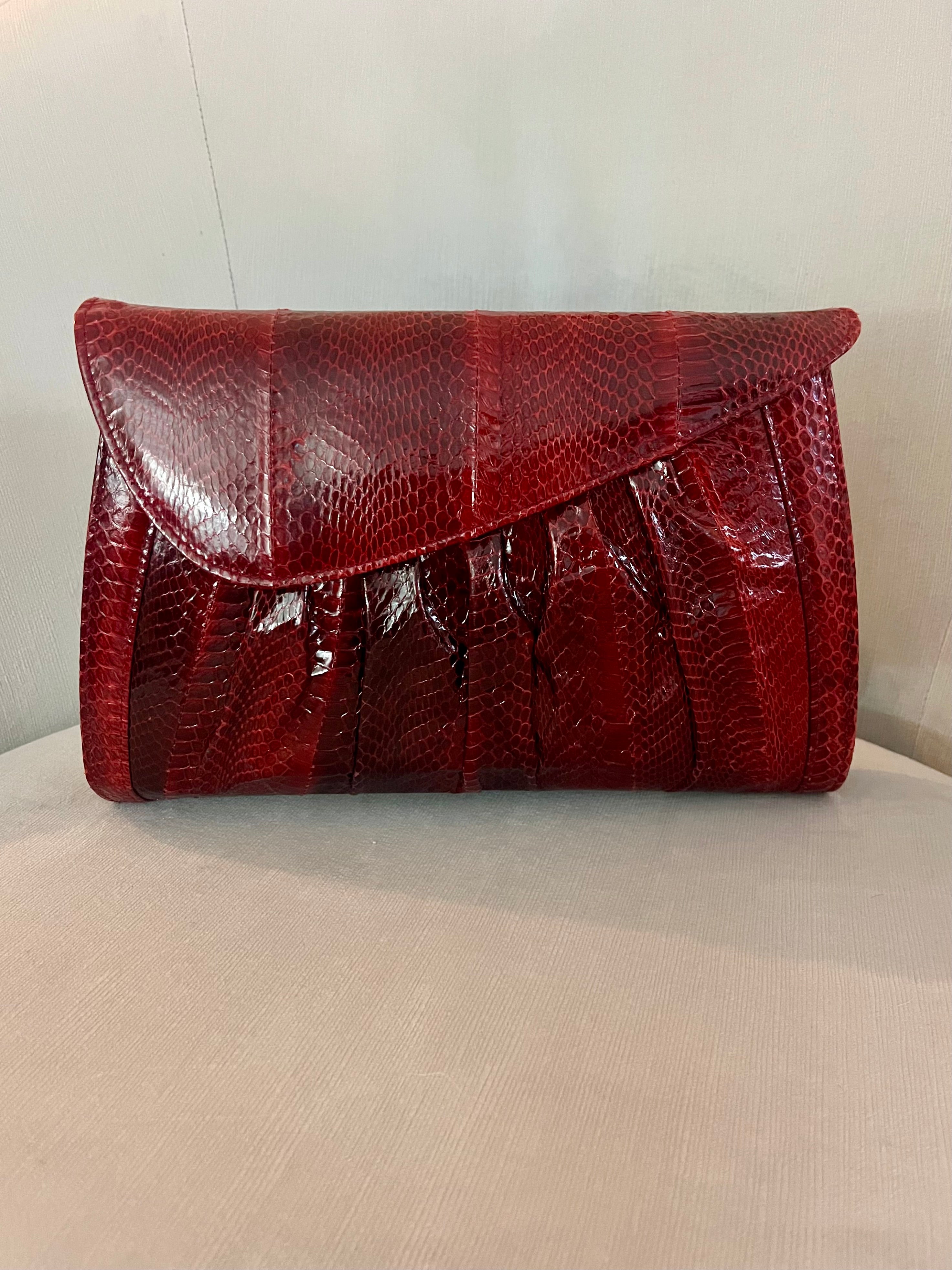 Genuine Red Python Leather Clutch & Crossbody Bag – Exotic Snakeskin Envelope