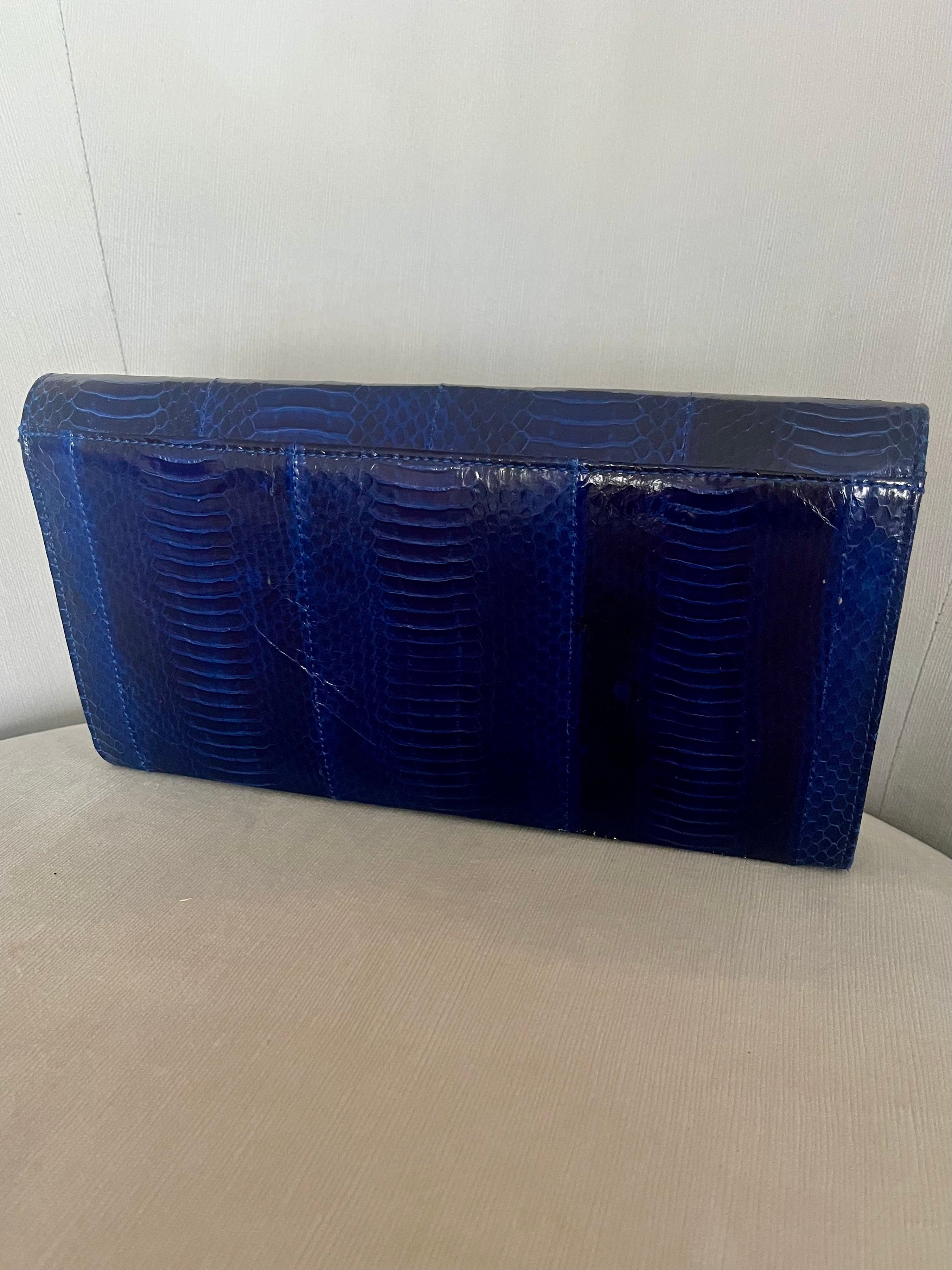 Genuine Navy Python Clutch – Midnight Blue Exotic Snakeskin Envelope