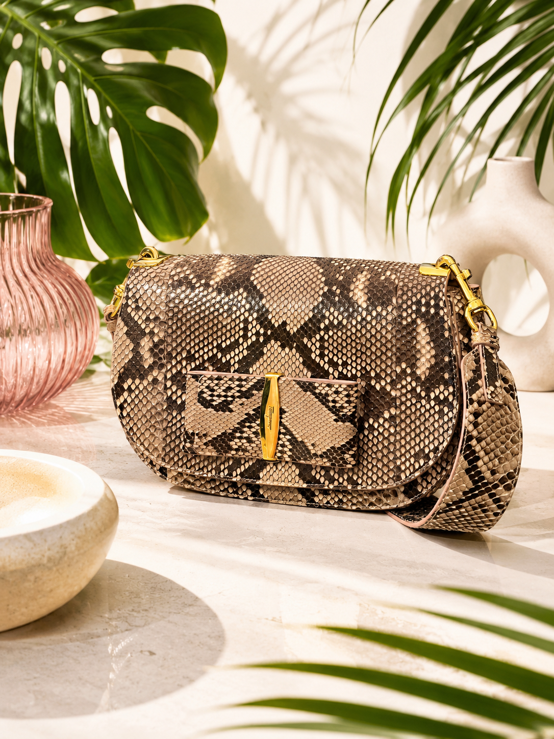 Salvatore Ferragamo “Anna” Genuine Python Saddle Bag | Special Edition - Blush