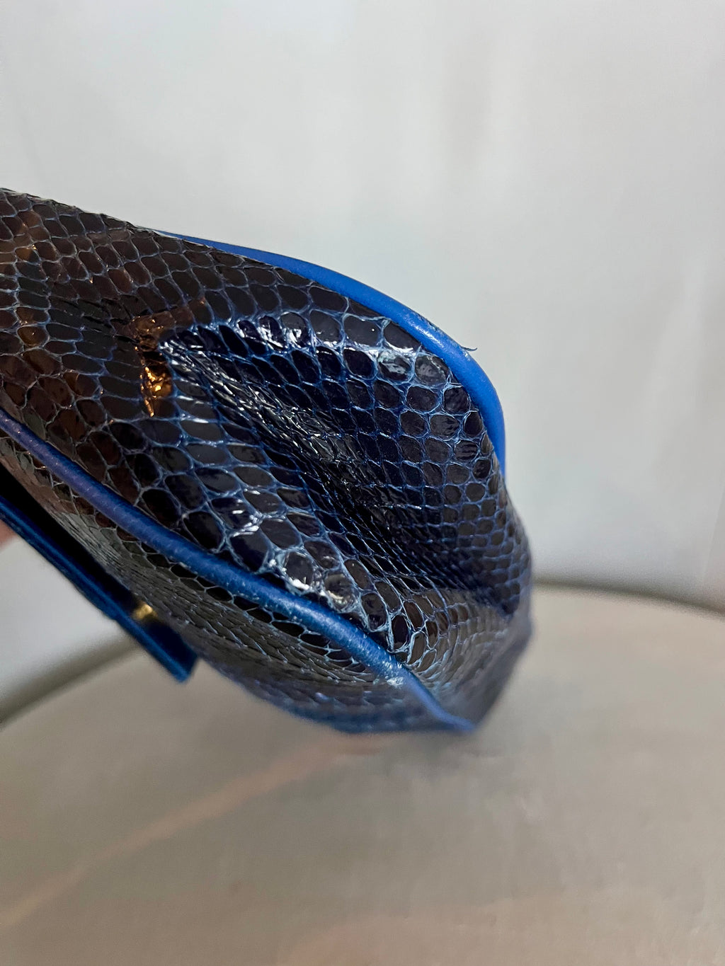 Vintage Genuine Python Leather Midnight Blue Envelope Clutch & Shoulder Bag