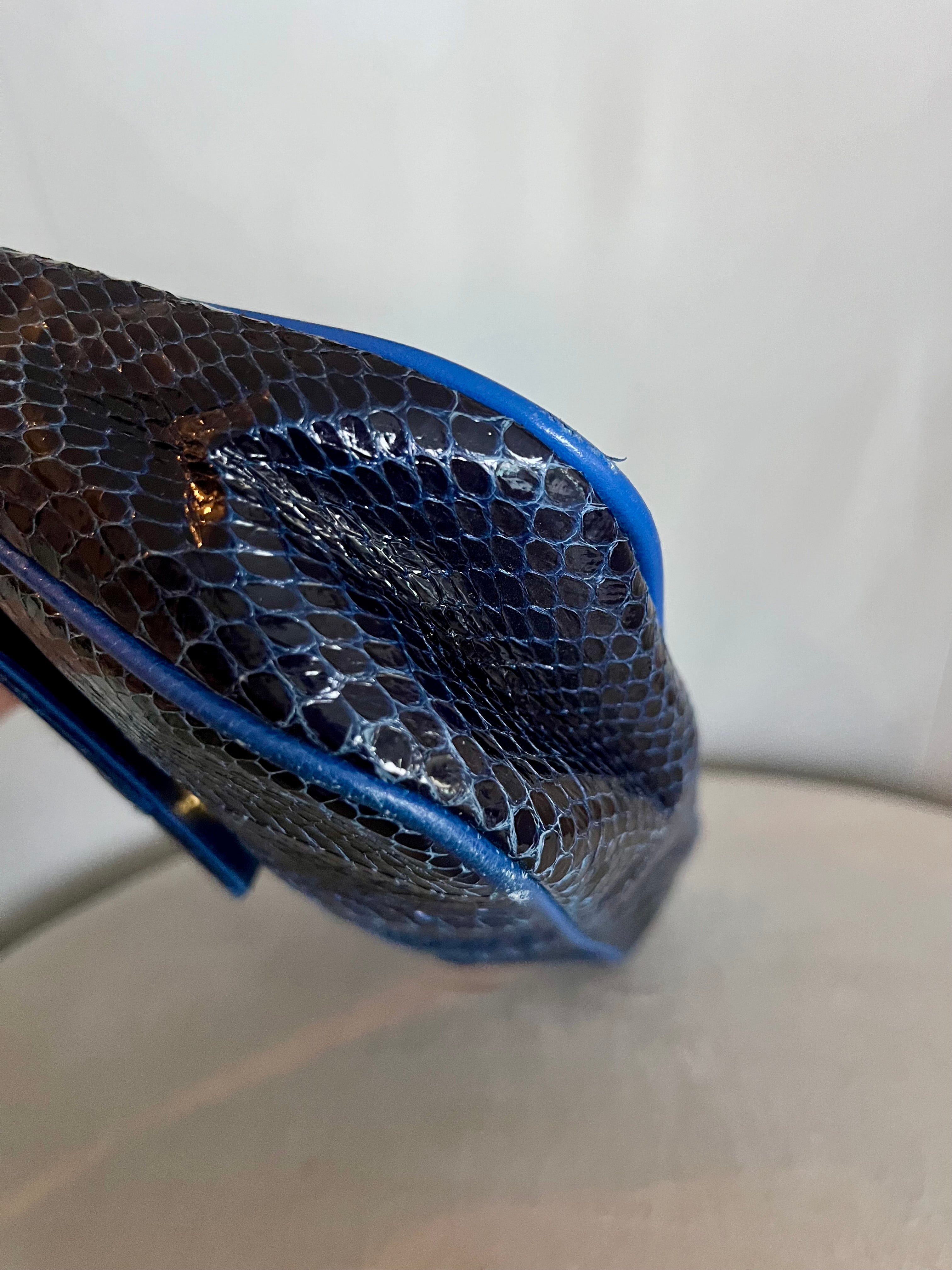 Vintage Genuine Python Leather Midnight Blue Envelope Clutch & Shoulder Bag