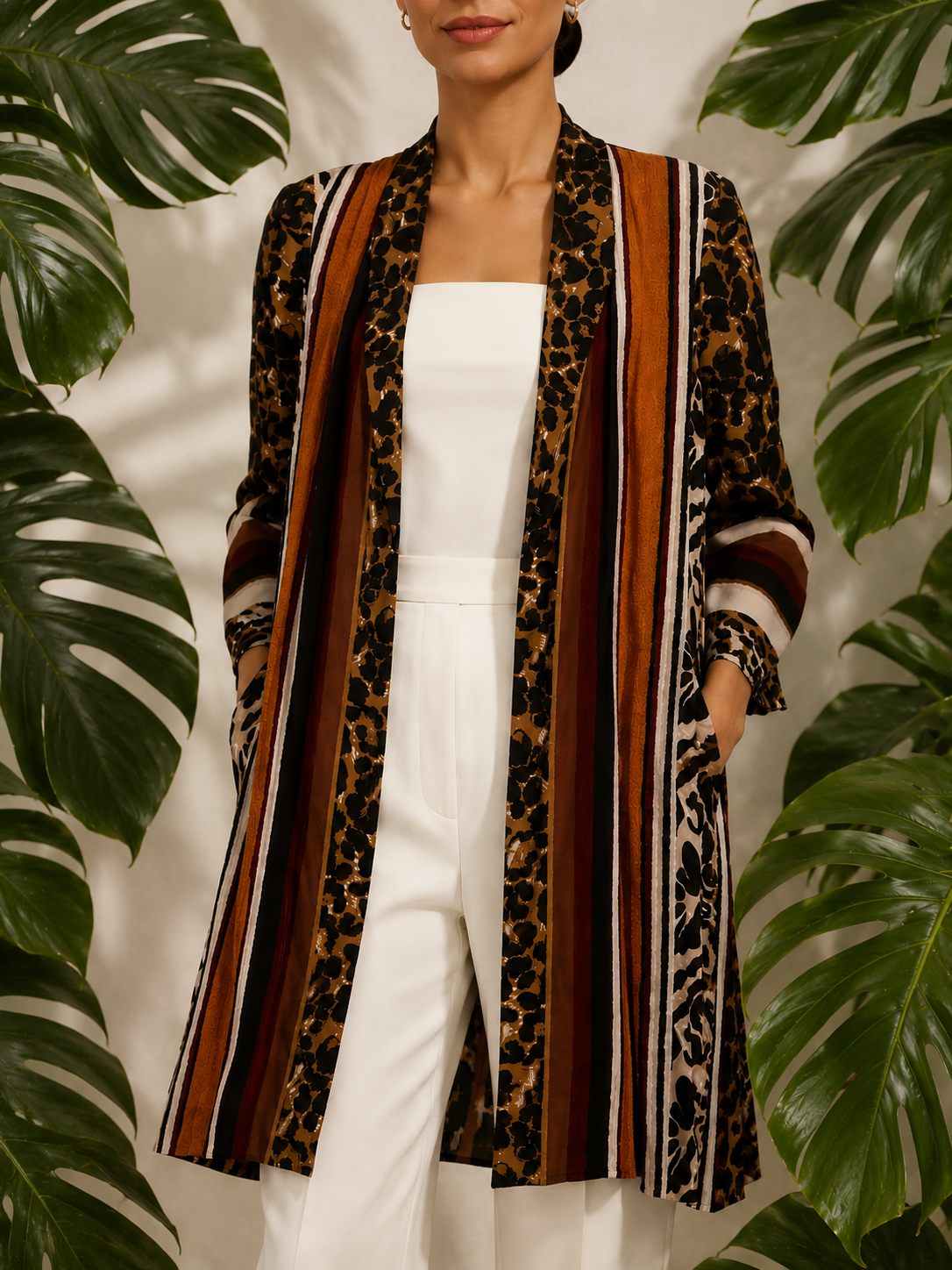 Kobi Halperin Mixed Print Longline Open Cardigan Jacket - Animal Print