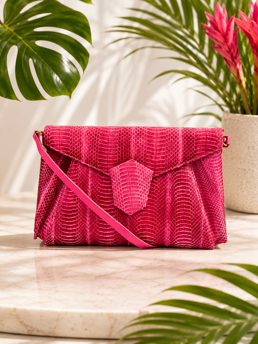 J. Renee Fuchsia Genuine Snakeskin Clutch & Crossbody Bag