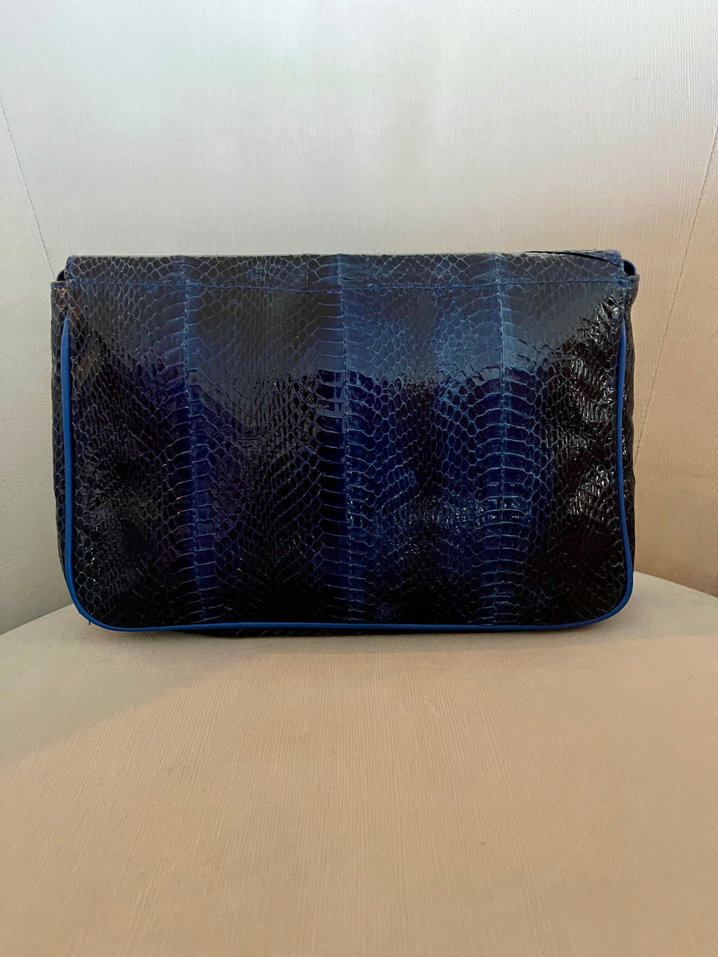 Vintage Genuine Python Leather Midnight Blue Envelope Clutch & Shoulder Bag