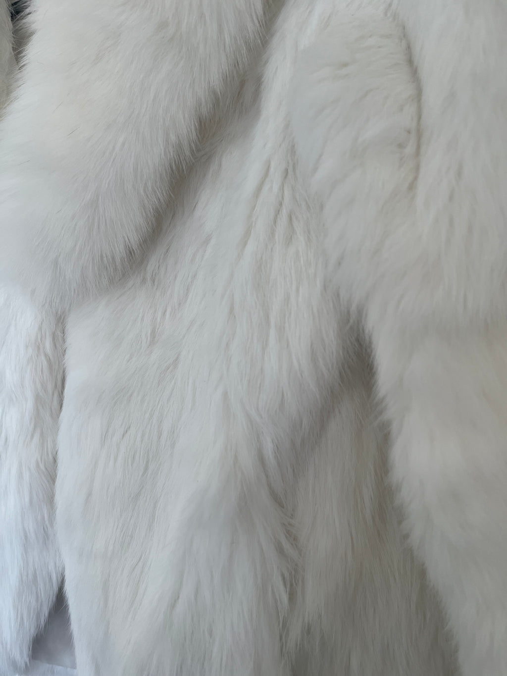 Genuine Rabbit Fur Jacket with Fox Fur Collar – Ivory White Cropped Luxury Coat
