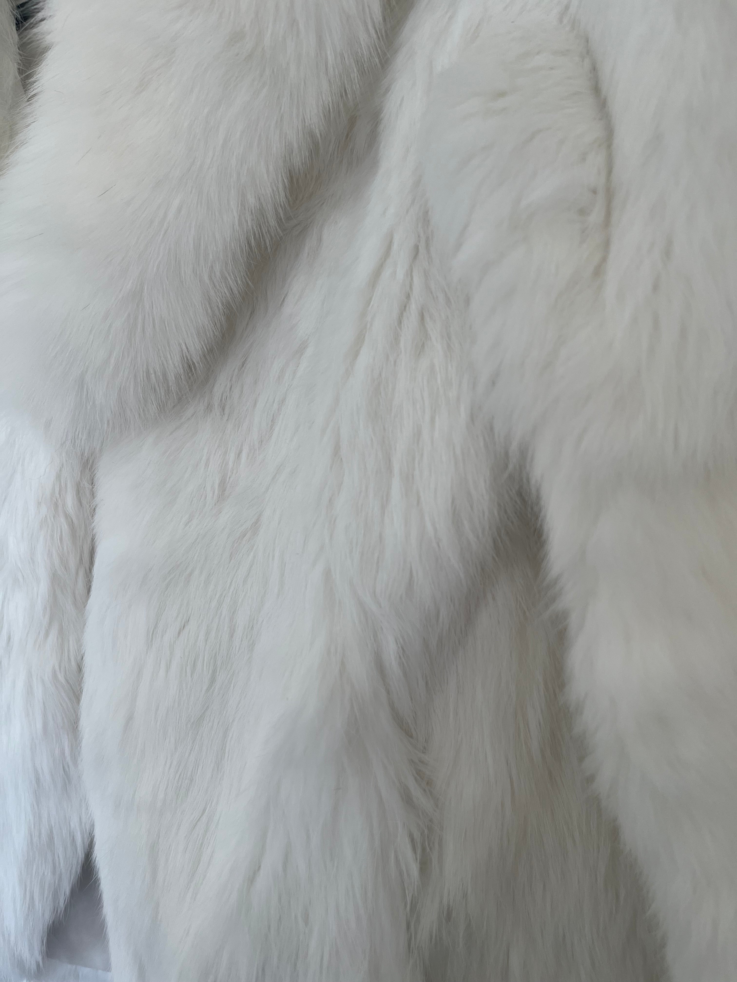 Genuine Rabbit Fur Jacket with Fox Fur Collar – Ivory White Cropped Luxury Coat