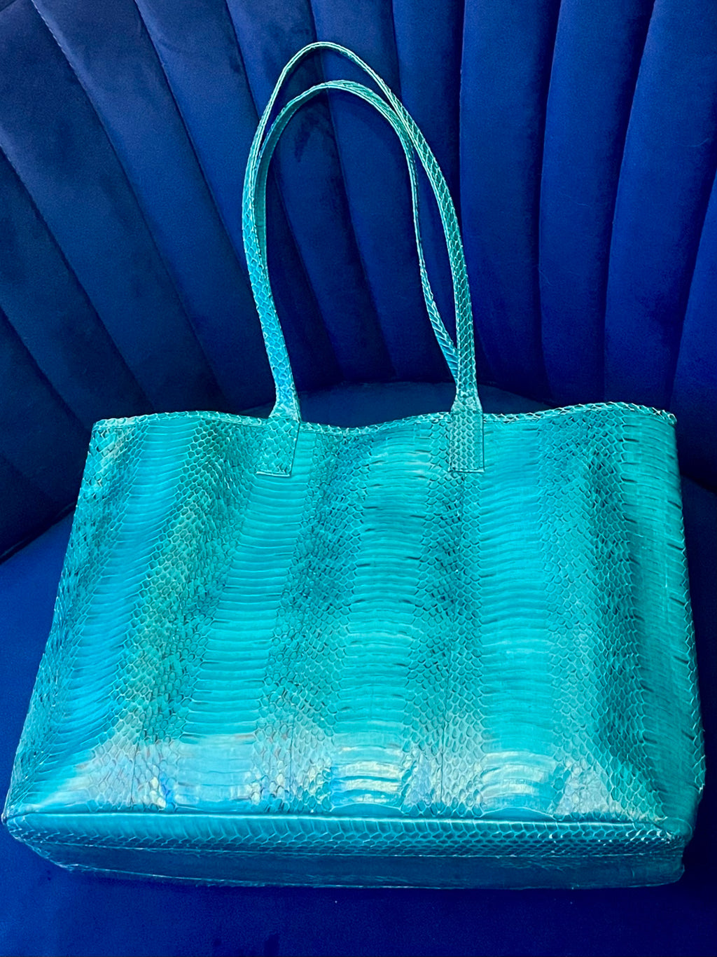 Beirn Turquoise Genuine Python Leather Tote Bag with Removable Matching Clutch