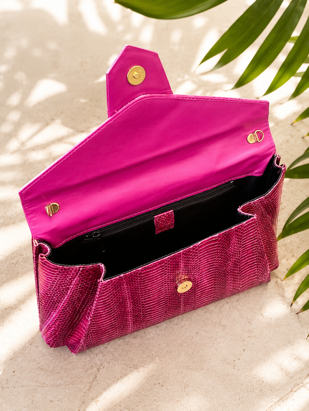 J. Renee Fuchsia Genuine Snakeskin Clutch & Crossbody Bag