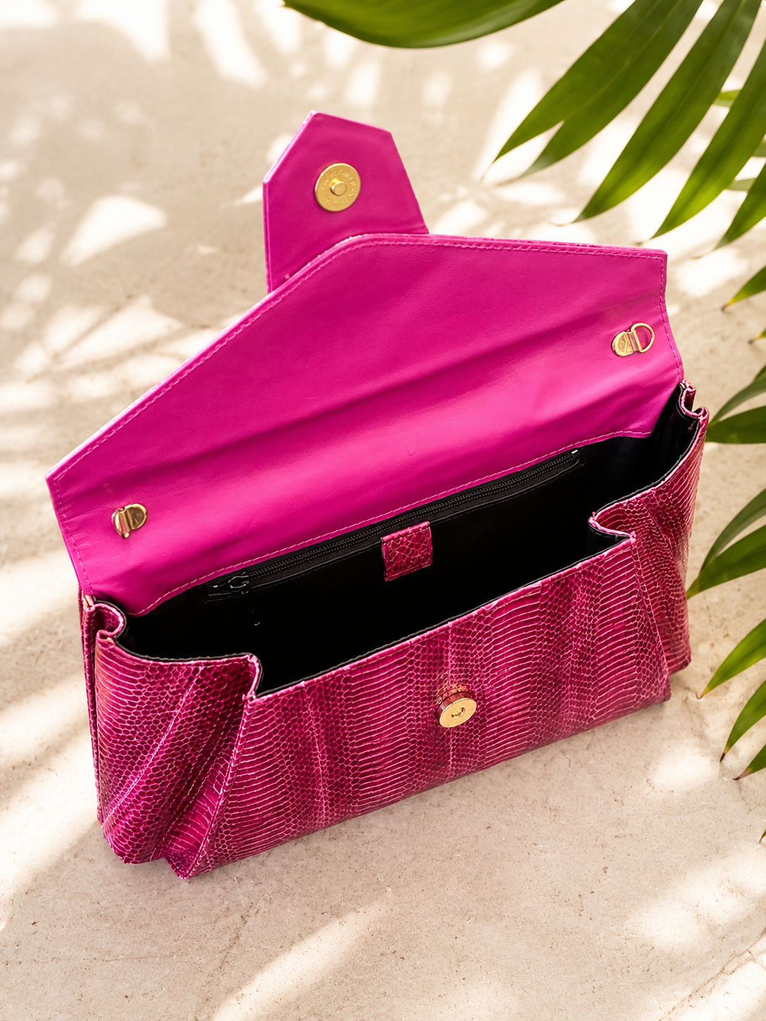 J. Renee Fuchsia Genuine Snakeskin Clutch & Crossbody Bag