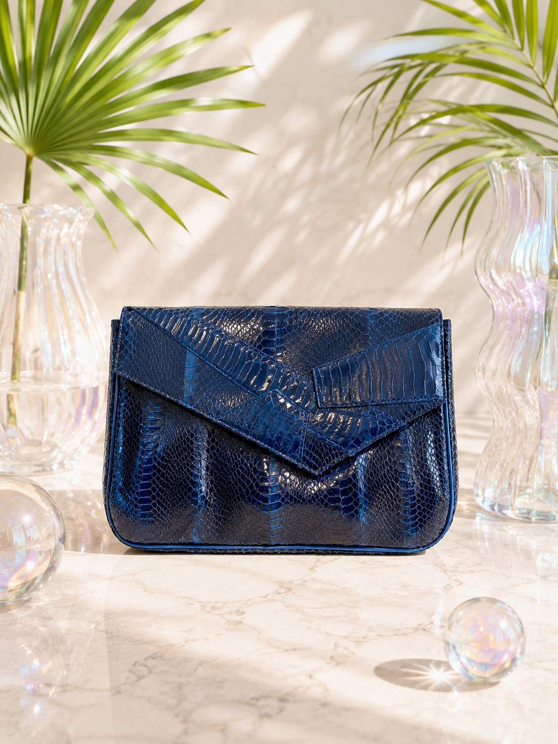 Vintage Genuine Python Leather Midnight Blue Envelope Clutch & Shoulder Bag