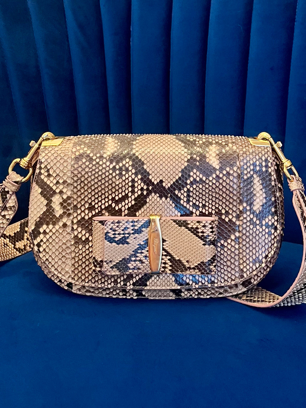 Salvatore Ferragamo “Anna” Genuine Python Saddle Bag | Special Edition - Blush