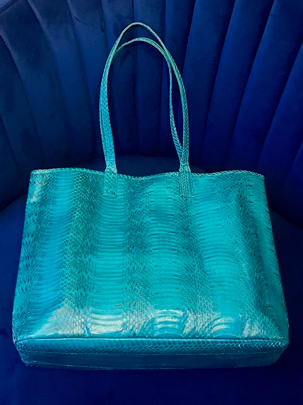 Beirn Turquoise Genuine Python Leather Tote Bag with Removable Matching Clutch