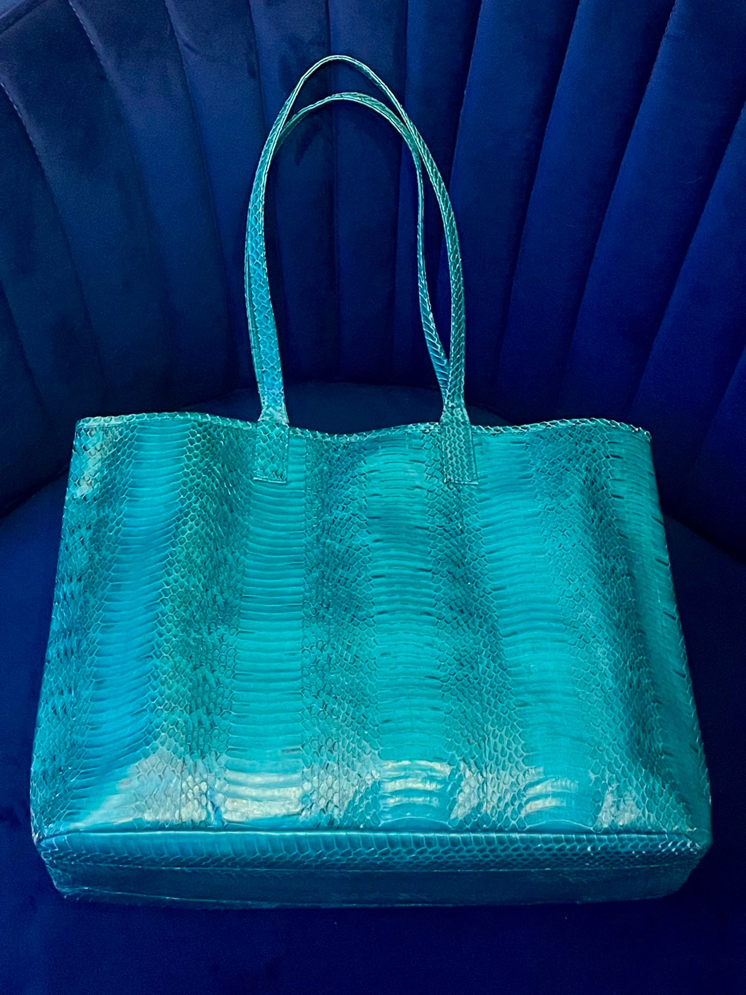Beirn Turquoise Genuine Python Leather Tote Bag with Removable Matching Clutch