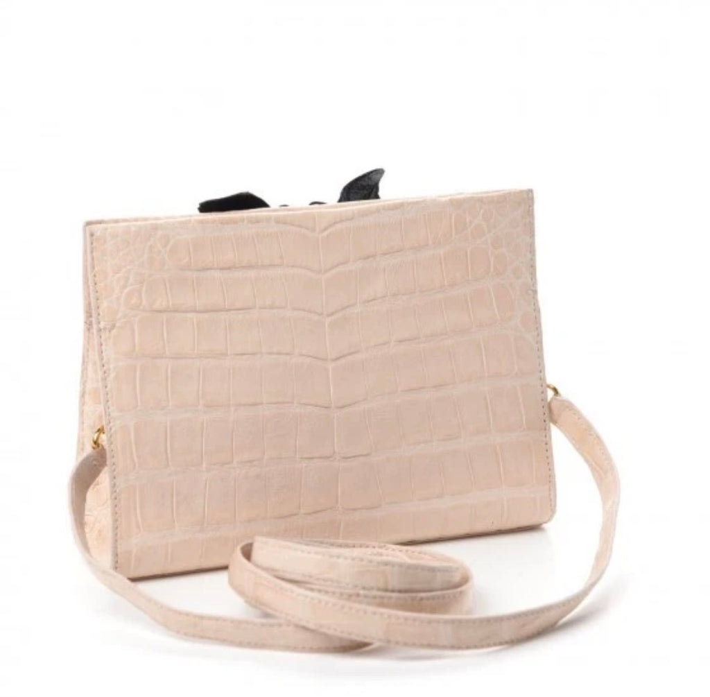 Nancy Gonzalez Blush Pink & Black Caiman Crocodile Butterfly Clutch / Crossbody