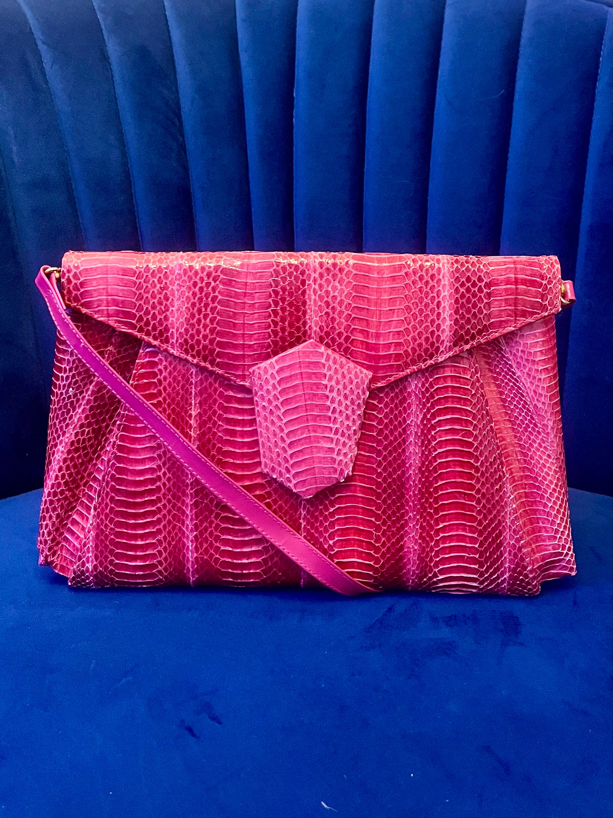 J. Renee Fuchsia Genuine Snakeskin Clutch & Crossbody Bag