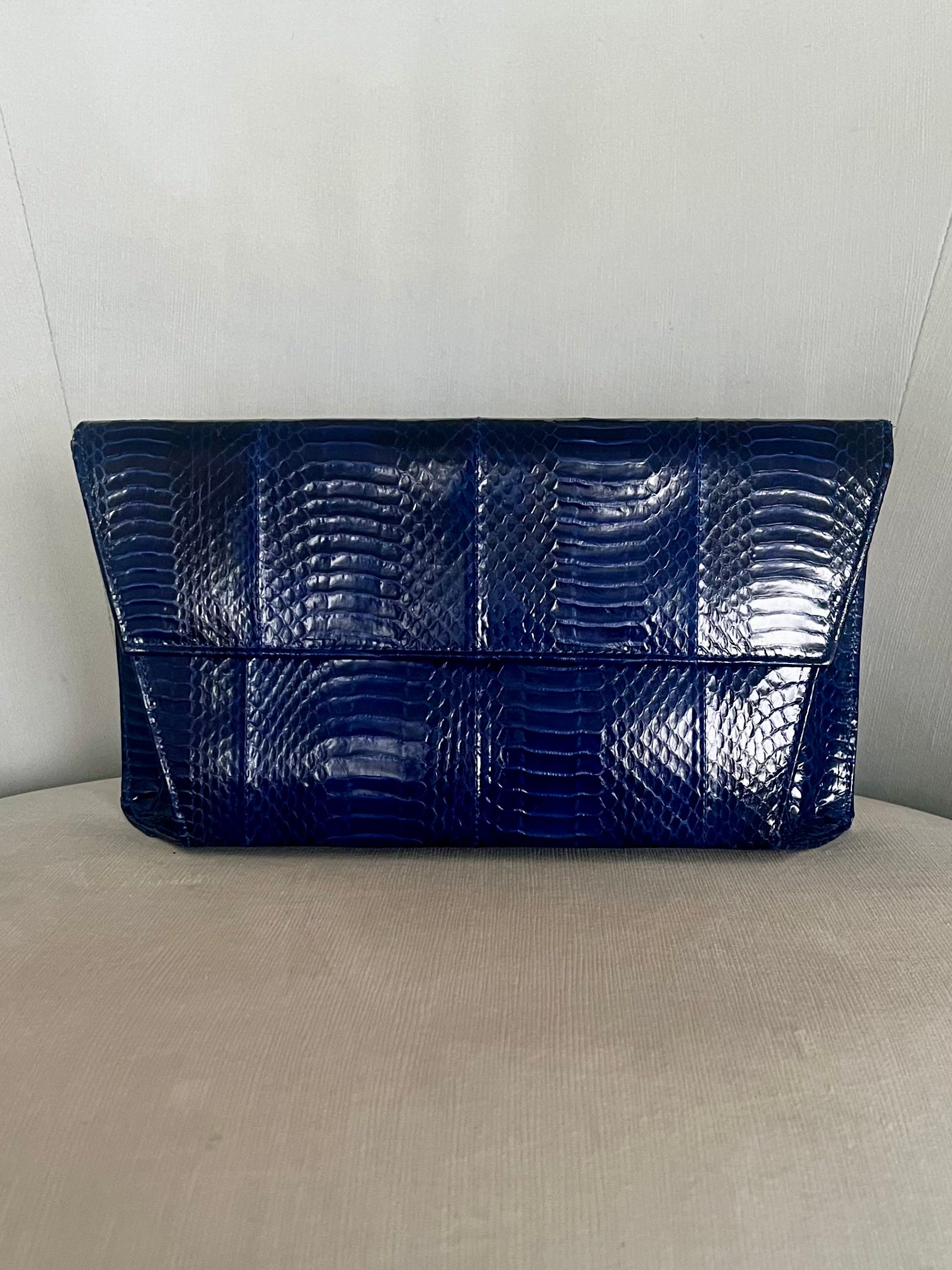 Genuine Navy Python Clutch – Midnight Blue Exotic Snakeskin Envelope