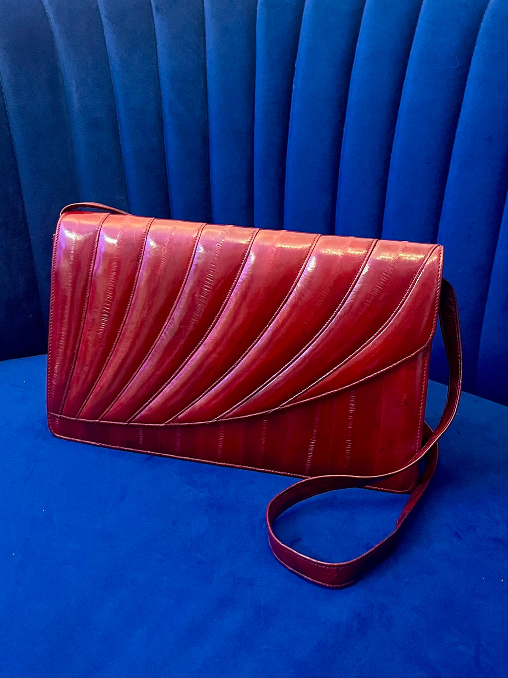 Vintage Red Eel Skin Clutch | Textured Exotic Leather | Structured Crossbody