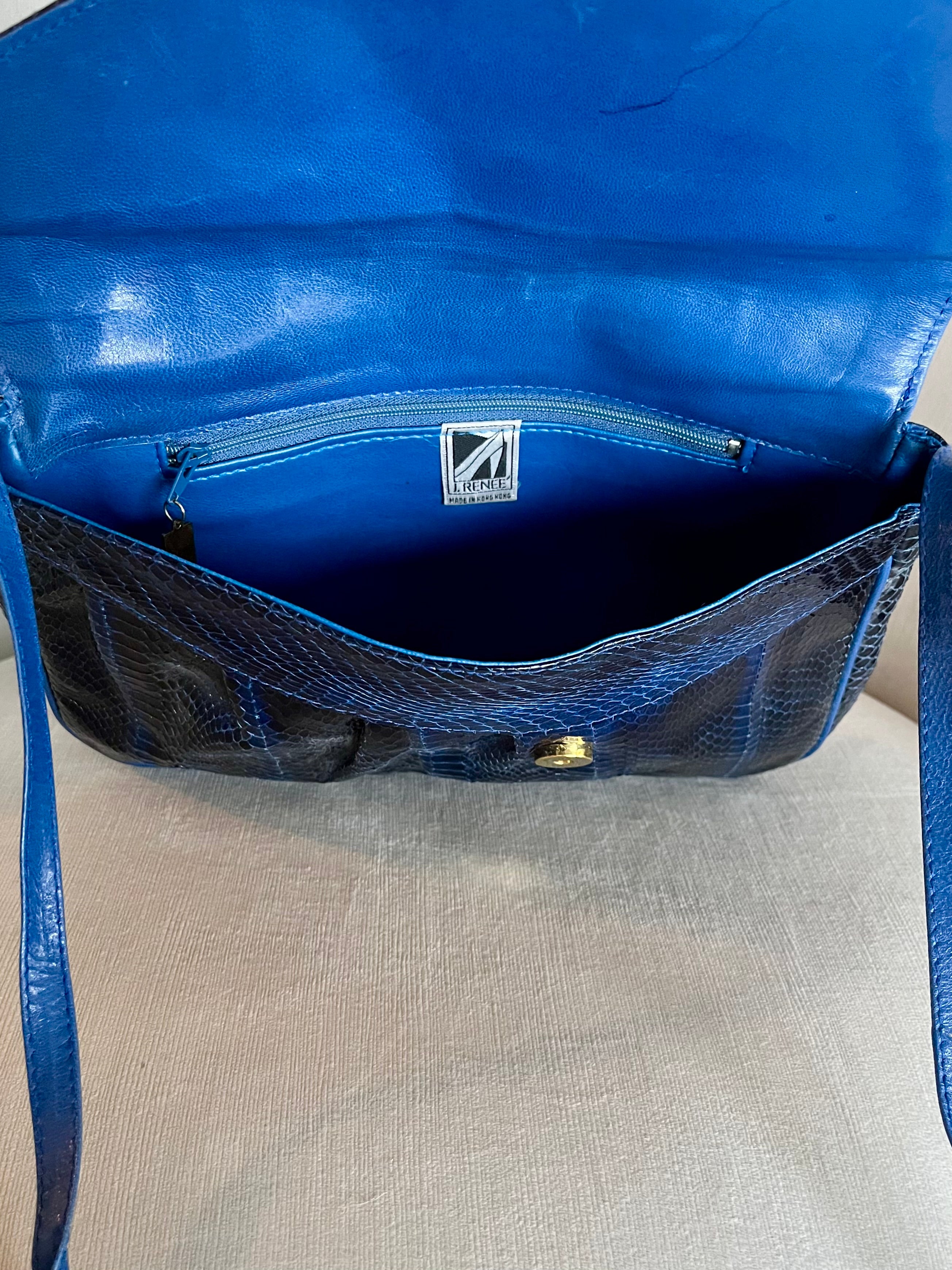 Vintage Genuine Python Leather Midnight Blue Envelope Clutch & Shoulder Bag
