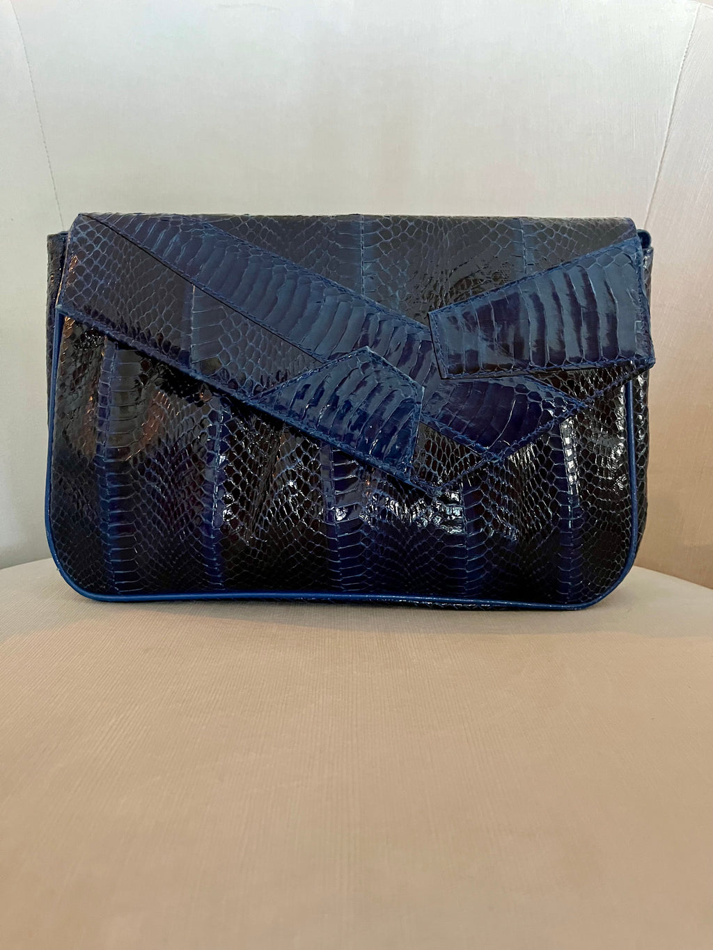 Vintage Genuine Python Leather Midnight Blue Envelope Clutch & Shoulder Bag