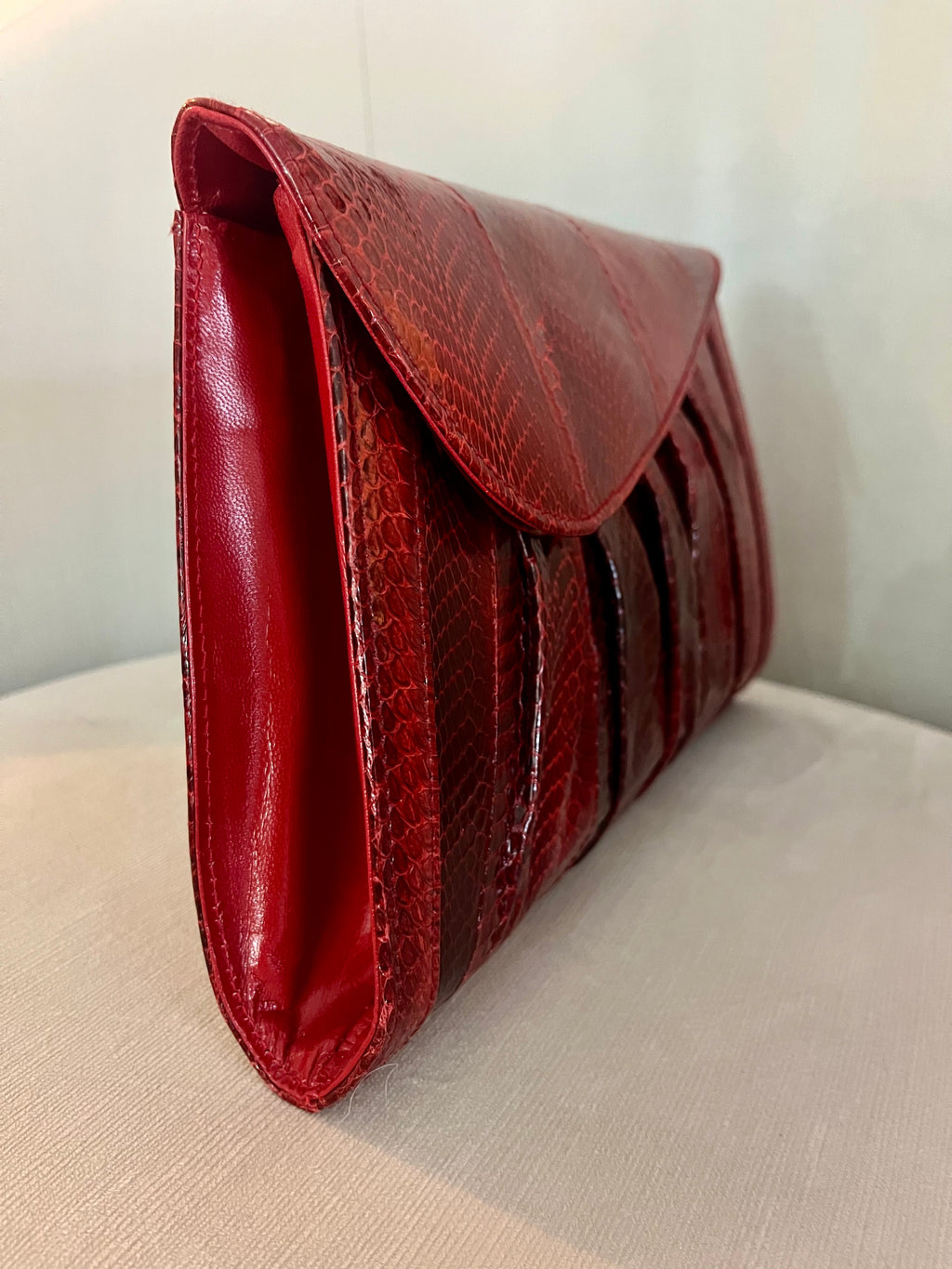 Genuine Red Python Leather Clutch & Crossbody Bag – Exotic Snakeskin Envelope