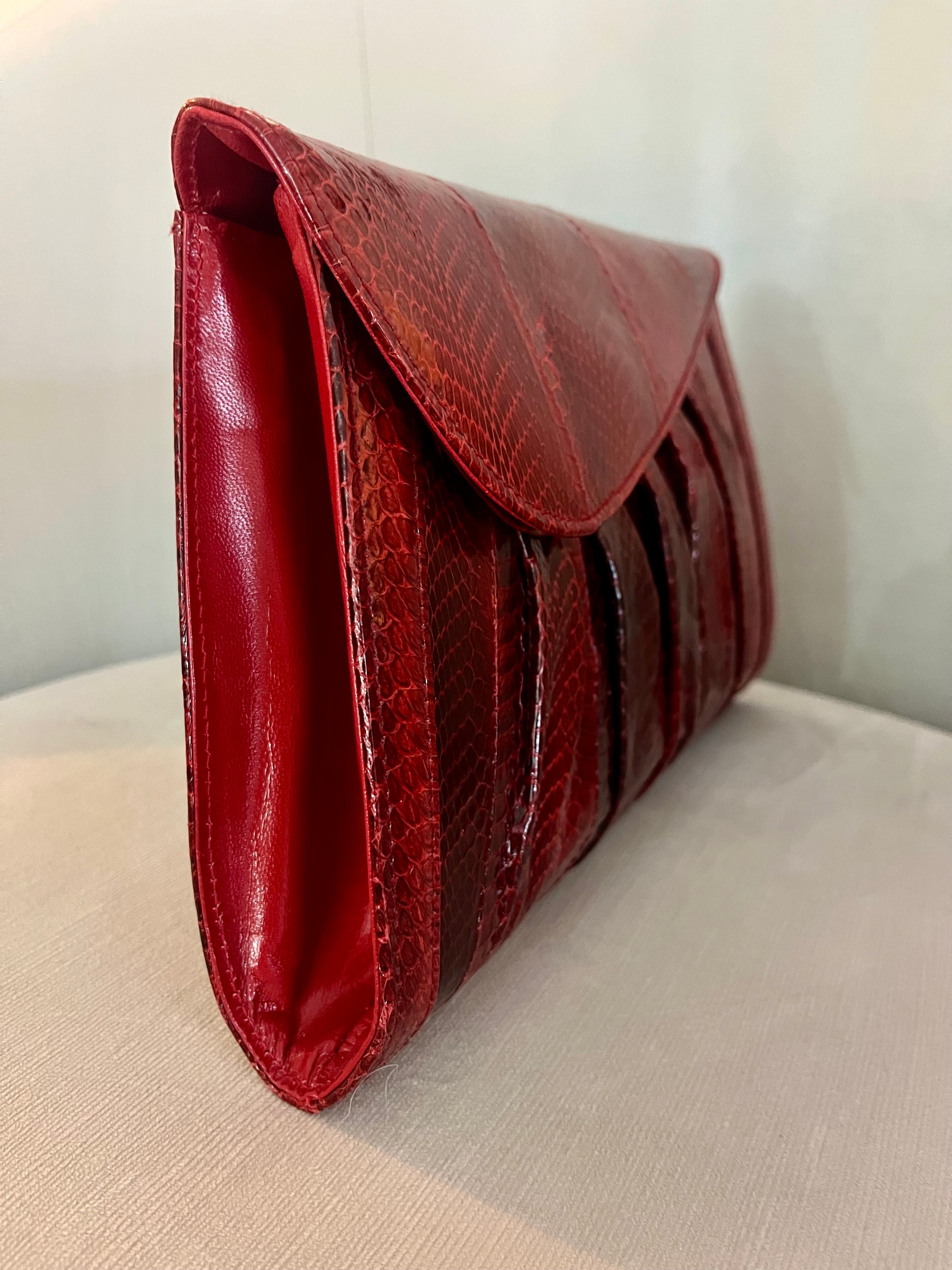 Genuine Red Python Leather Clutch & Crossbody Bag – Exotic Snakeskin Envelope