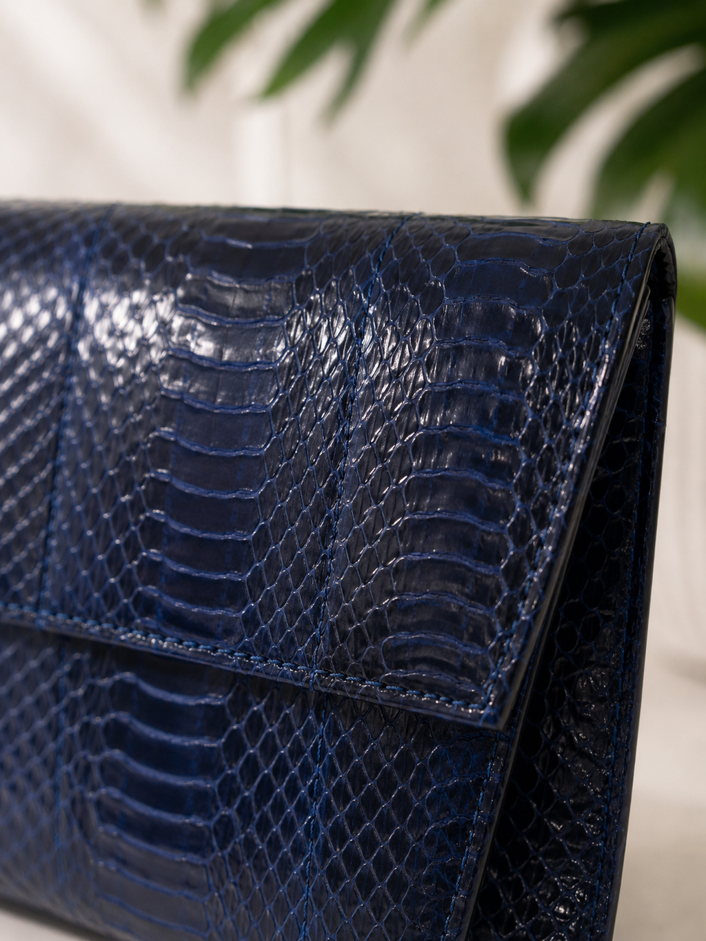 Genuine Navy Python Clutch – Midnight Blue Exotic Snakeskin Envelope