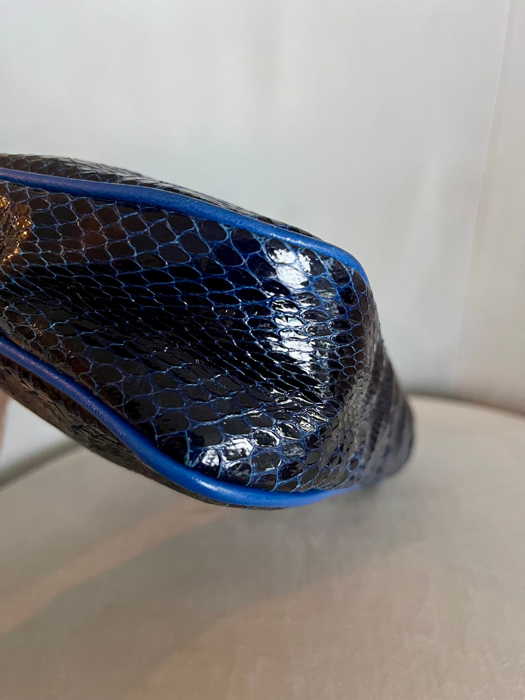 Vintage Genuine Python Leather Midnight Blue Envelope Clutch & Shoulder Bag
