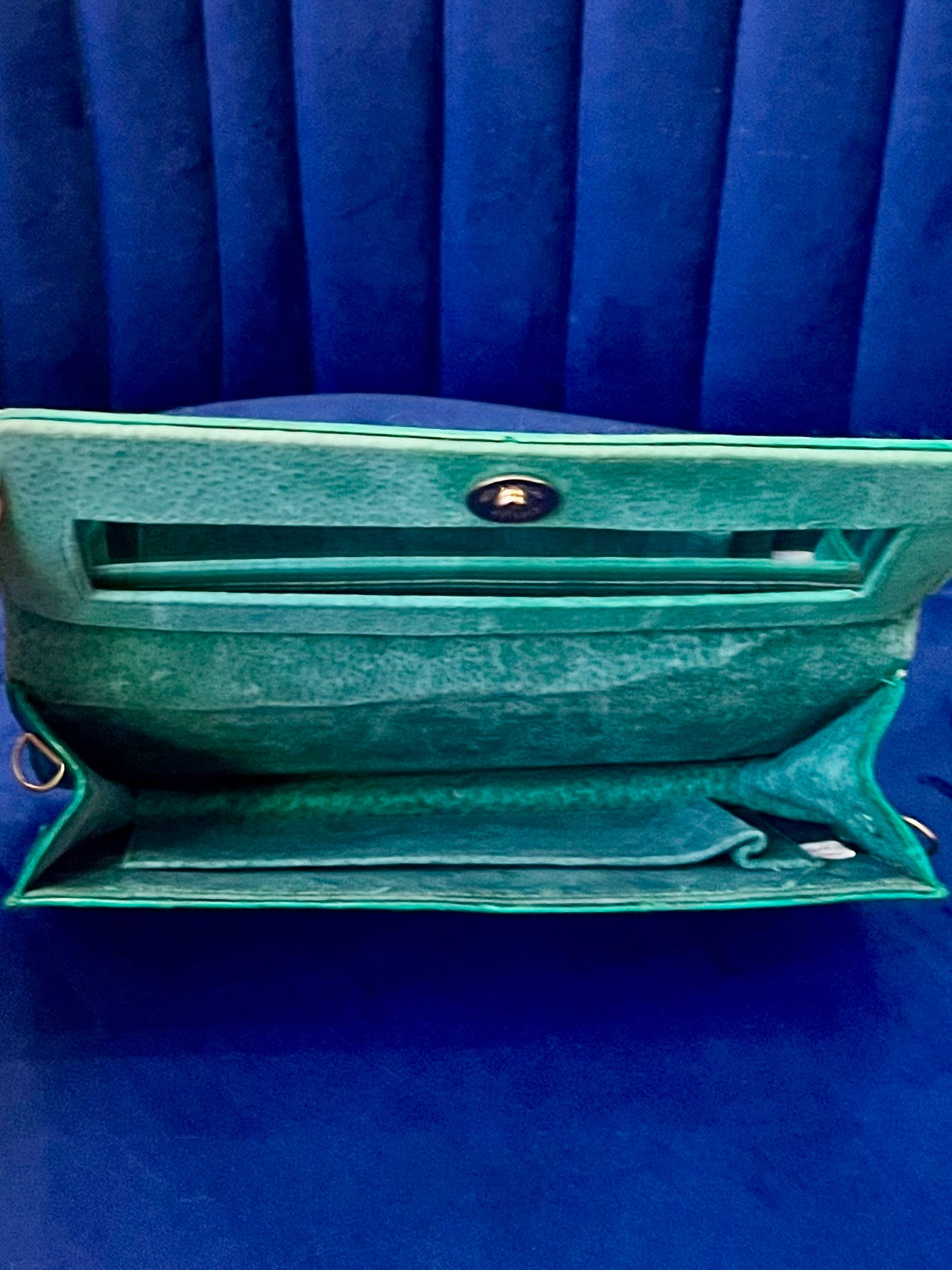 Emerald Green Eel Skin Crossbody Clutch w Mirror | Glossy Exotic Leather Bag