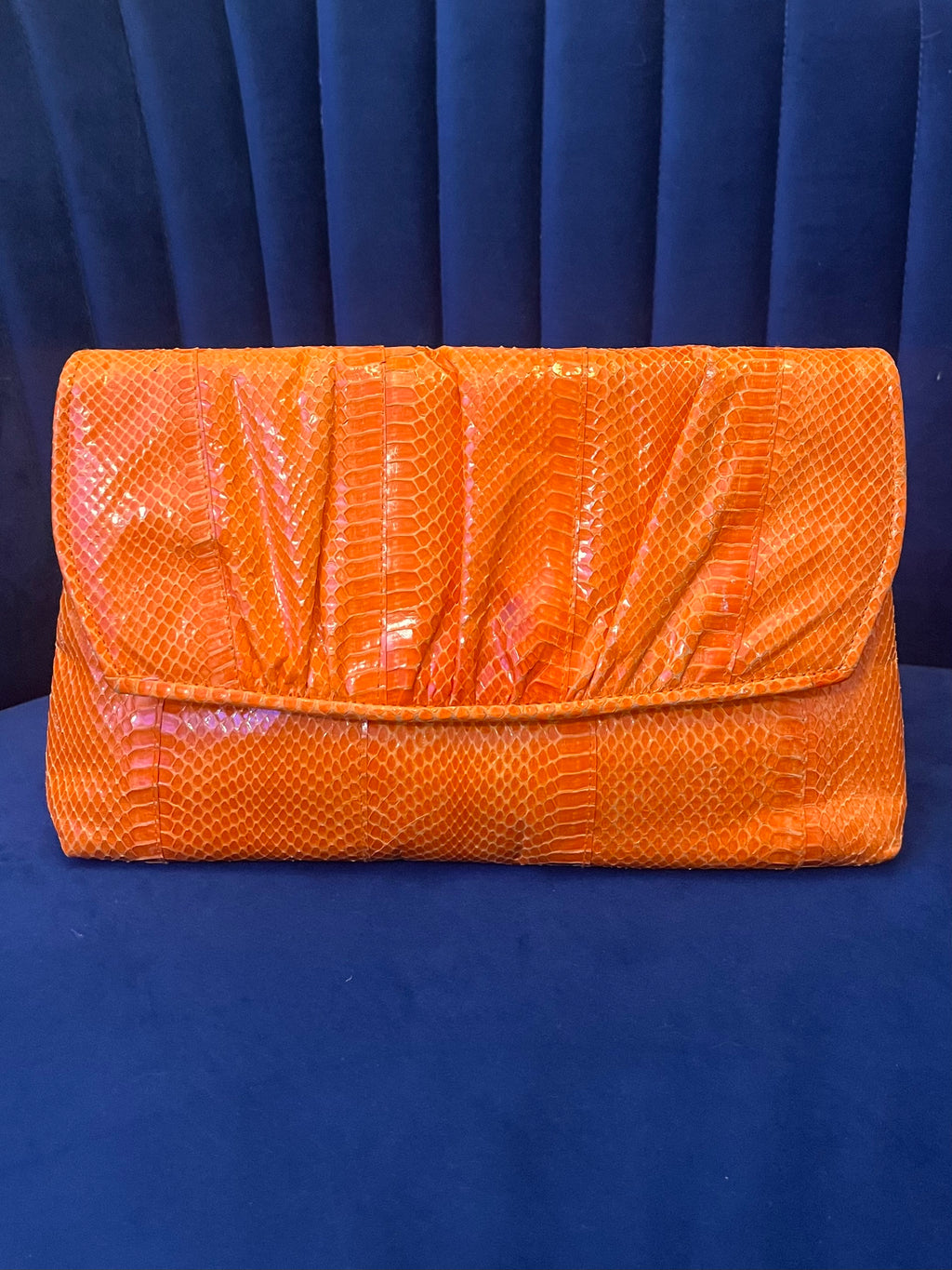 Vintage Genuine Snakeskin Bag - Bright Orange Exotic Leather Clutch - Y2K