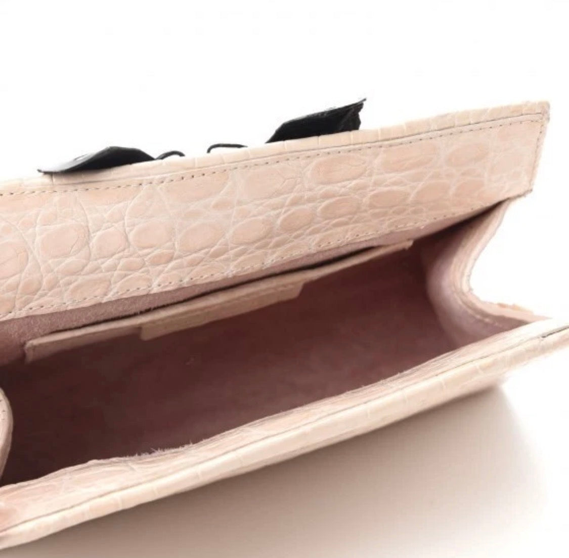 Nancy Gonzalez Blush Pink & Black Caiman Crocodile Butterfly Clutch / Crossbody