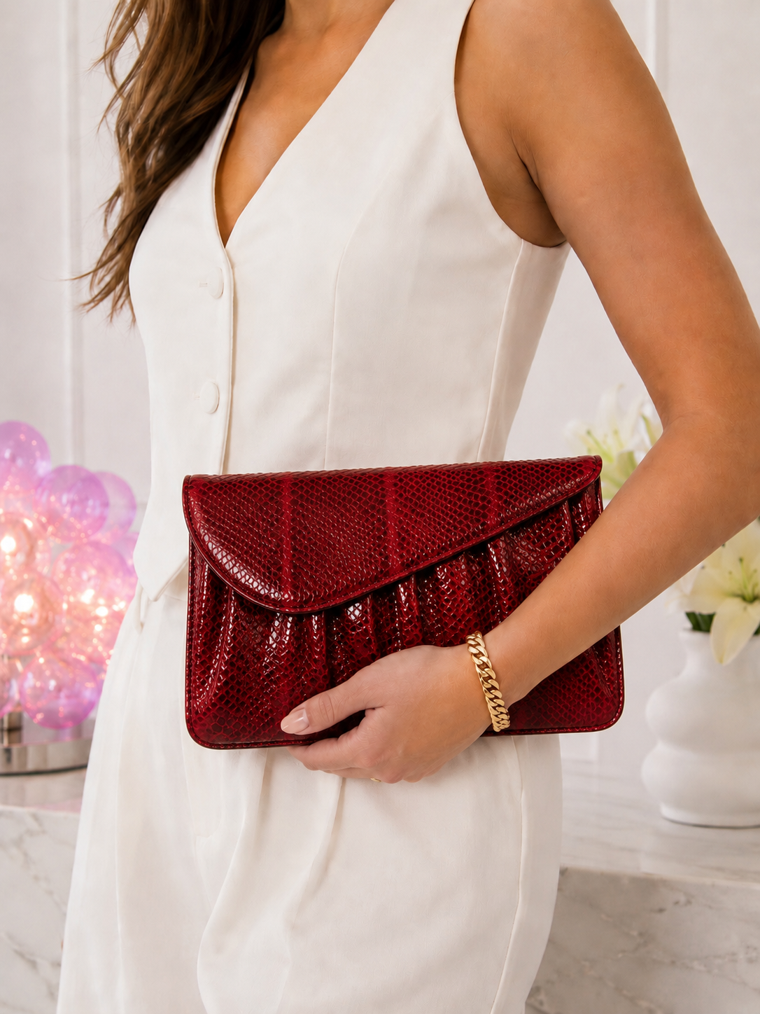 Genuine Red Python Leather Clutch & Crossbody Bag – Exotic Snakeskin Envelope