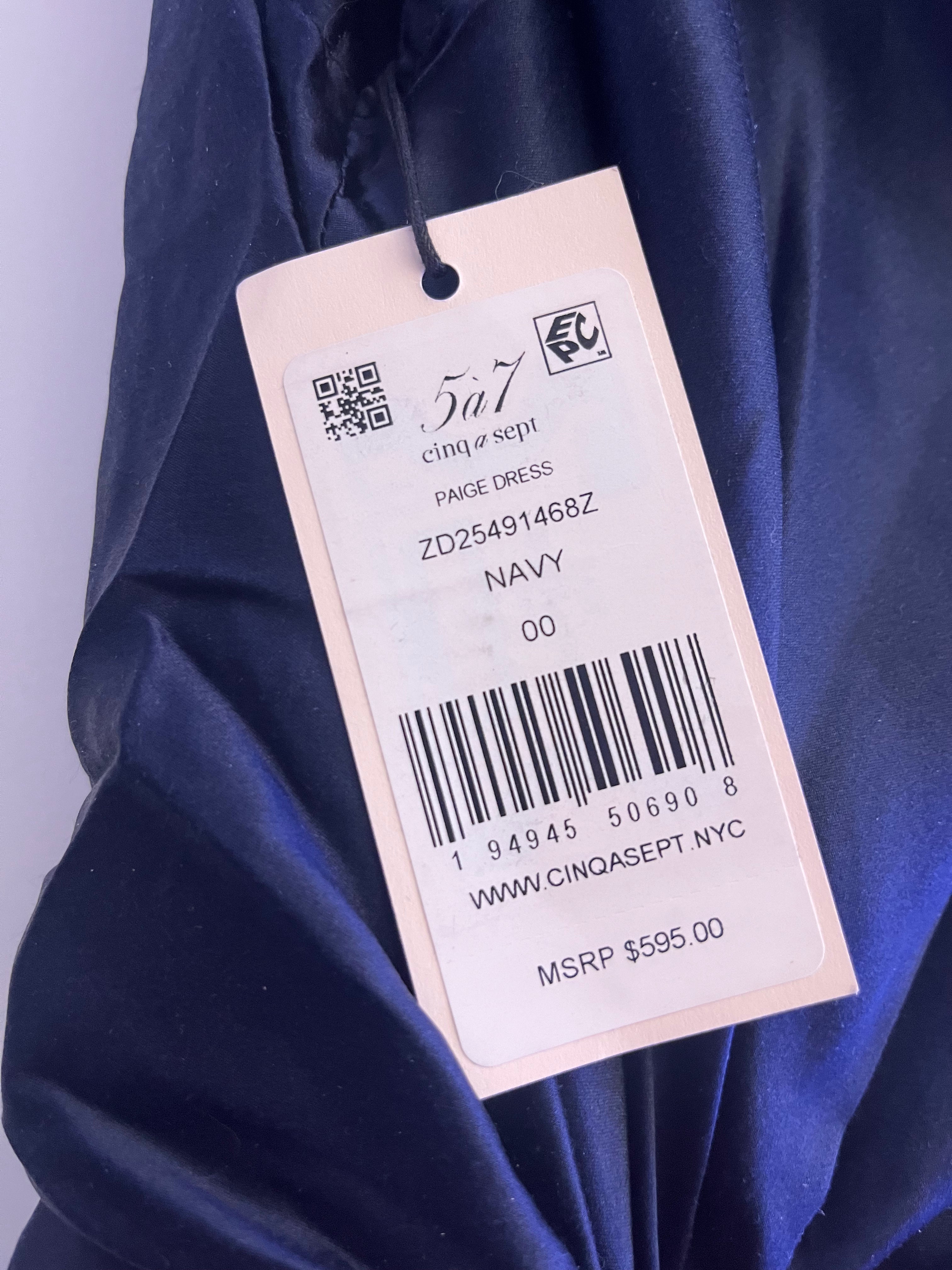 Cinq à Sept “Paige” Navy Silk Draped Midi Dress – Size 00 Elegant Cocktail